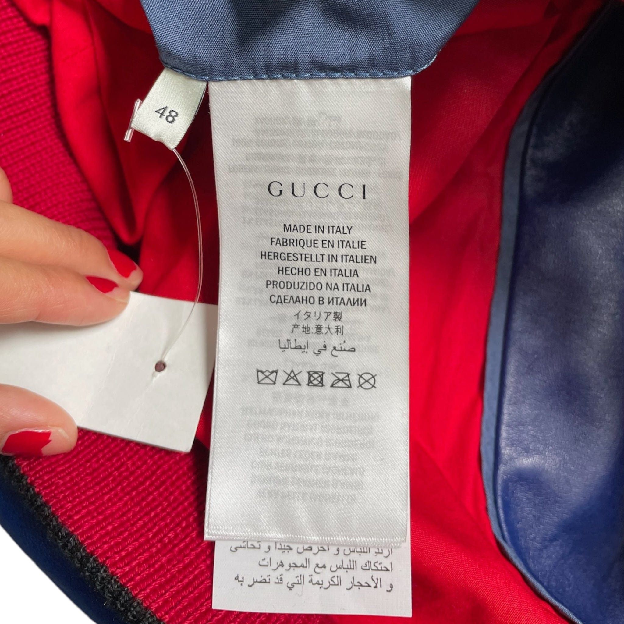 Gucci Bird Embroidered Leather Bomber Jacket Red Blue Size US L / EU 52-54 / 3 - 5 Thumbnail