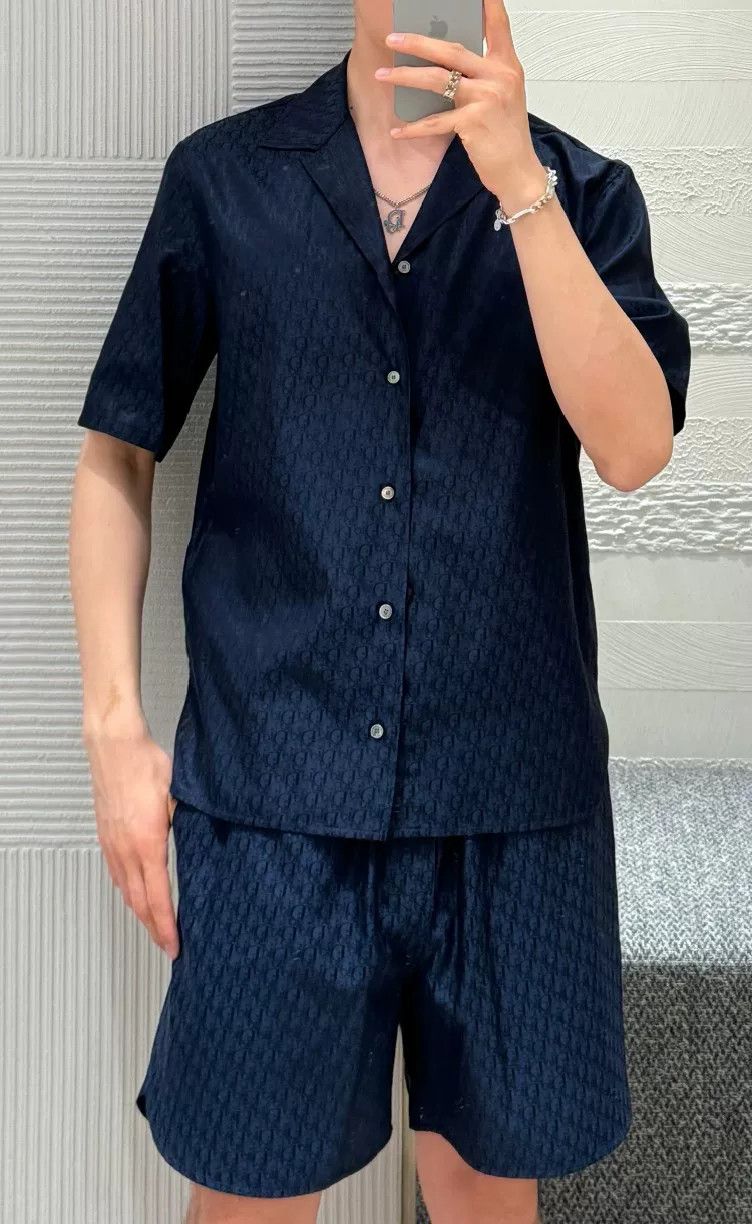 Dior Dior Navy Monogram Silk Short-Sleeve Shirt Size US XXS / EU 40 - 5 Thumbnail
