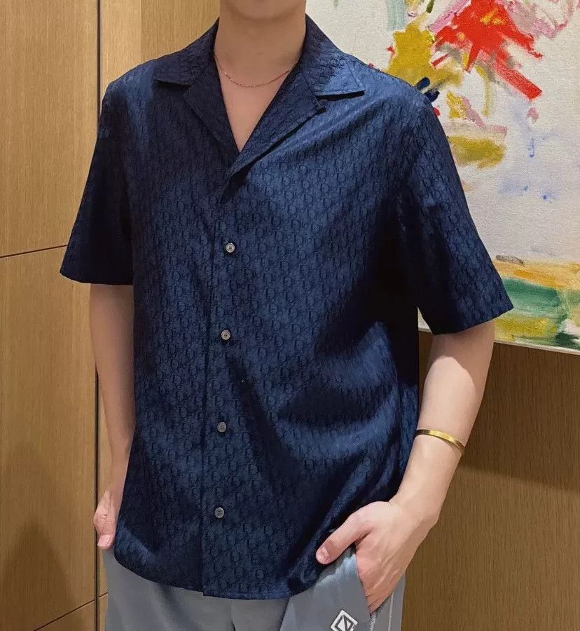 Dior Dior Navy Monogram Silk Short-Sleeve Shirt Size US XXS / EU 40 - 4 Thumbnail
