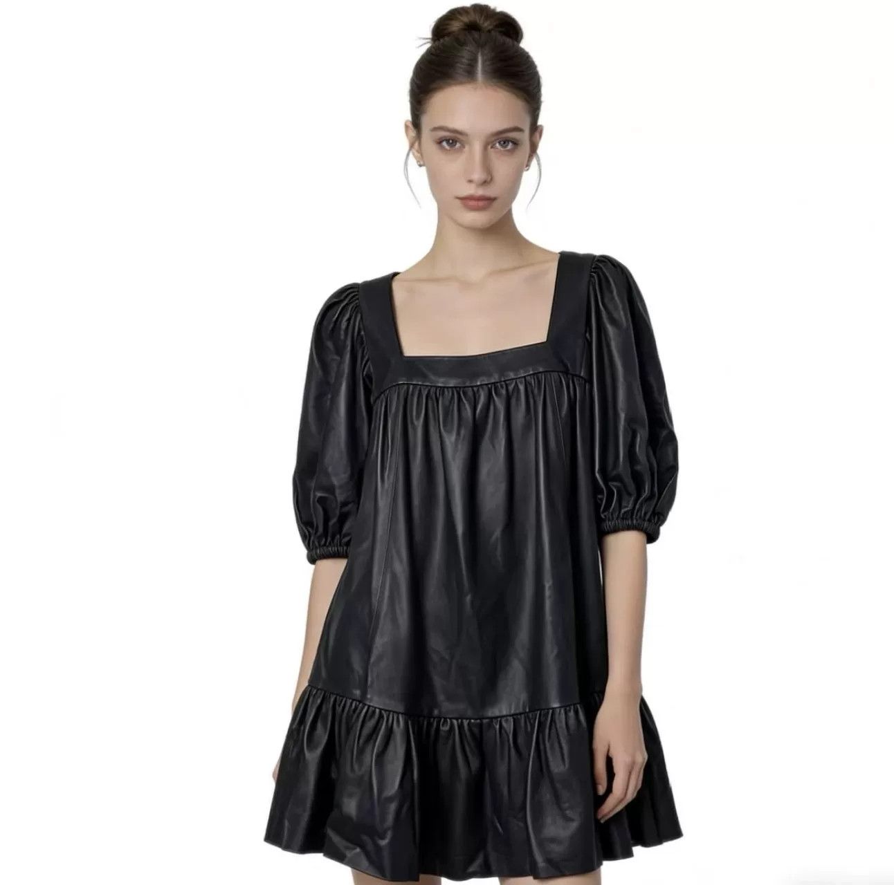 Valentino Valentino Runway Black Ruffle Lambskin Dress Size S / US 4 / IT 40 - 8 Thumbnail