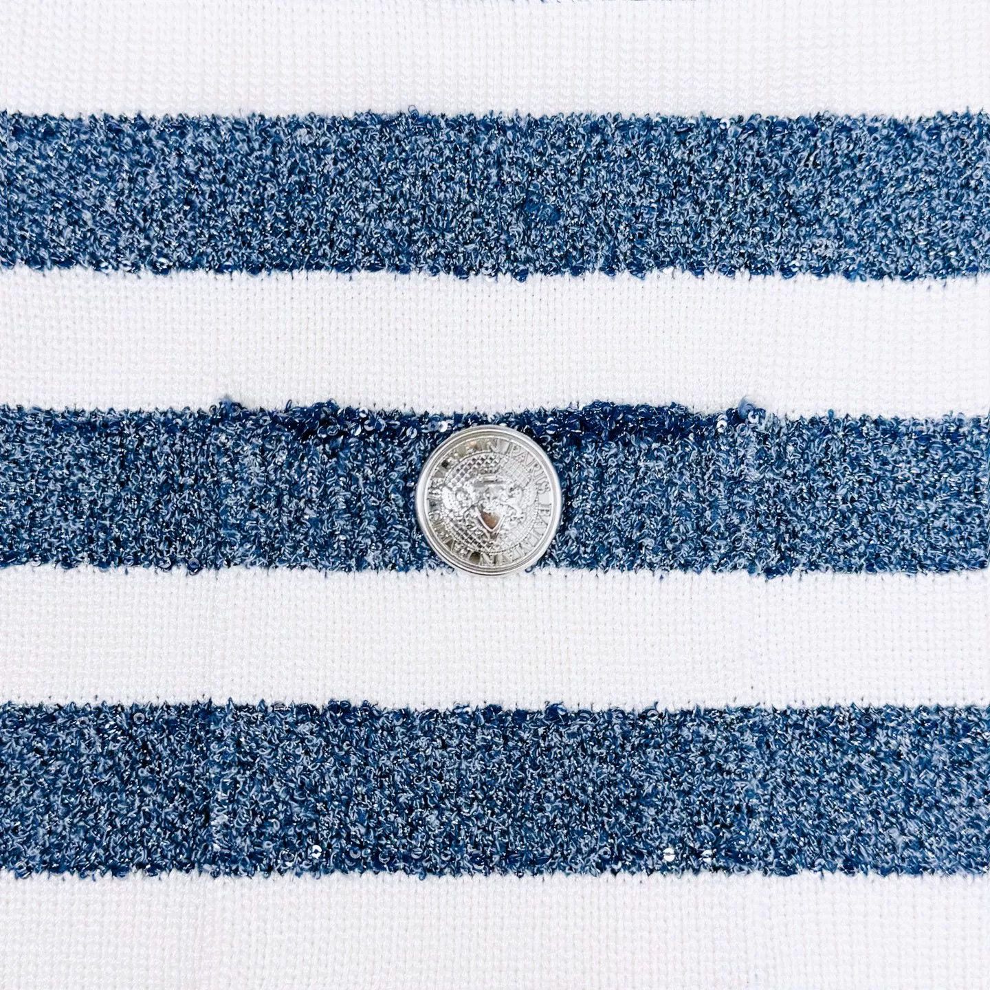 Balmain Balmain Blue White Stripe Sequin Knit Cardigan Size M / US 6-8 / IT 42-44 - 5 Thumbnail