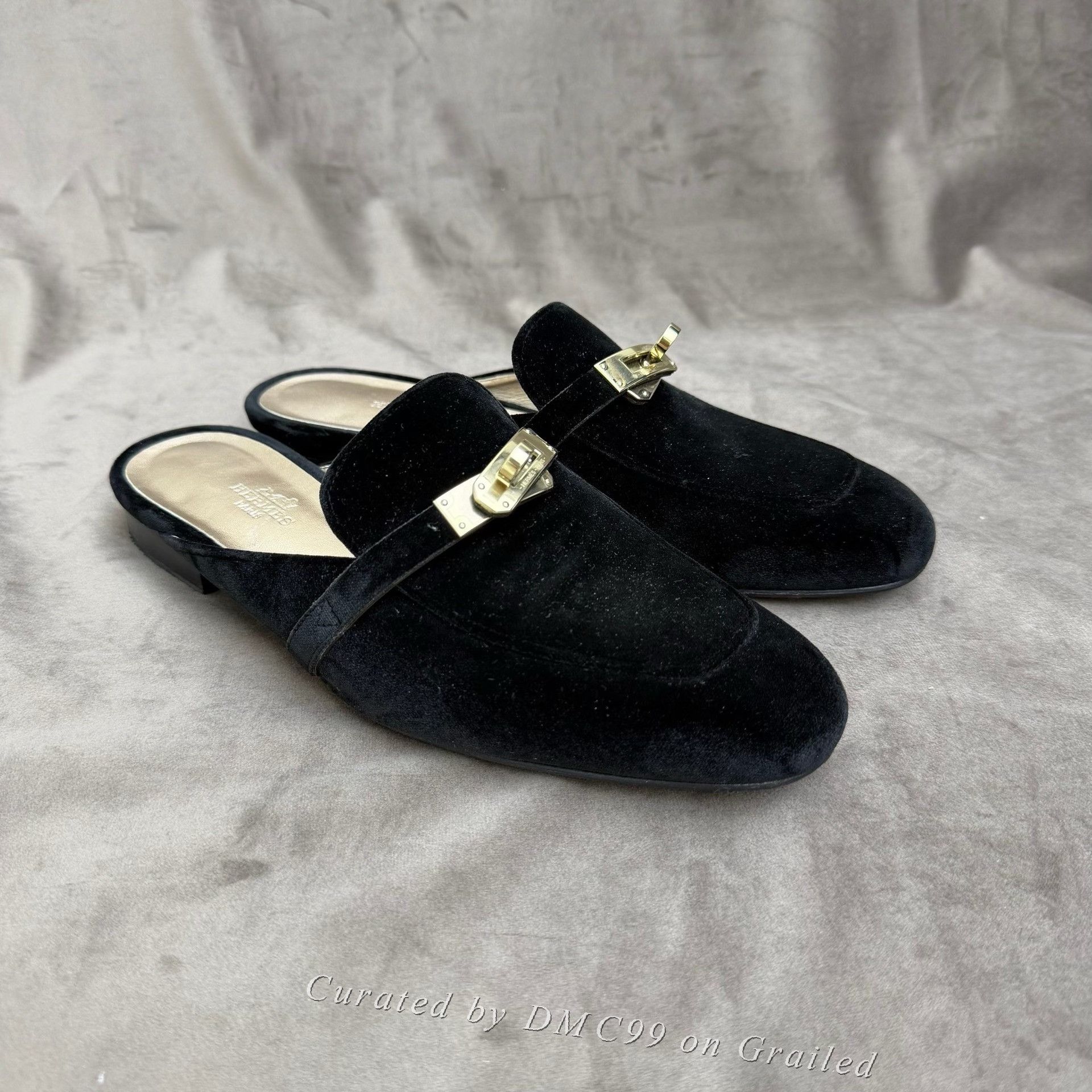 Hermes Hermes Oz Kelly Gold Buckle Suede Mules Size US 7 / IT 37 - 3 Thumbnail