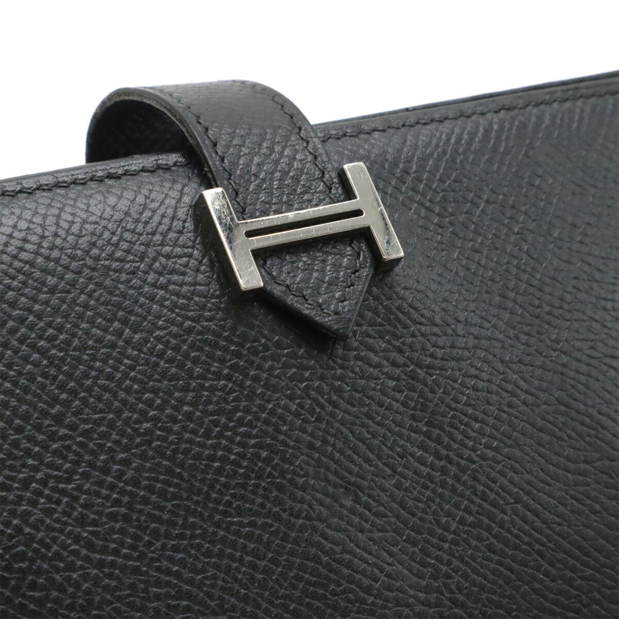 Hermes HERMES Bearn Soufflé Bi-fold Long Wallet, Leather, Noir (Black), □J Stamp Size ONE SIZE - 5 Thumbnail