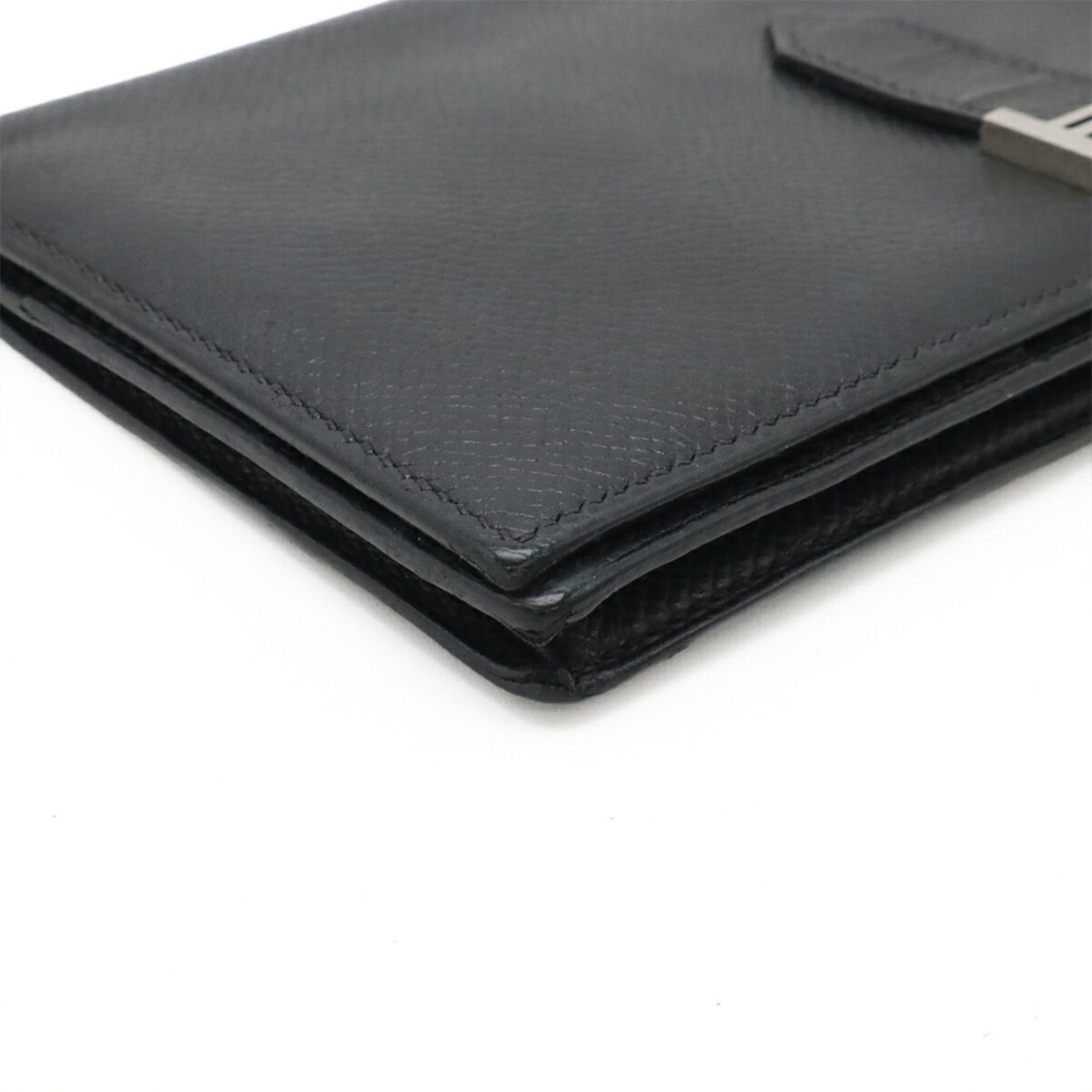 Hermes HERMES Bearn Soufflé Bi-fold Long Wallet, Leather, Noir (Black), □J Stamp Size ONE SIZE - 4 Thumbnail