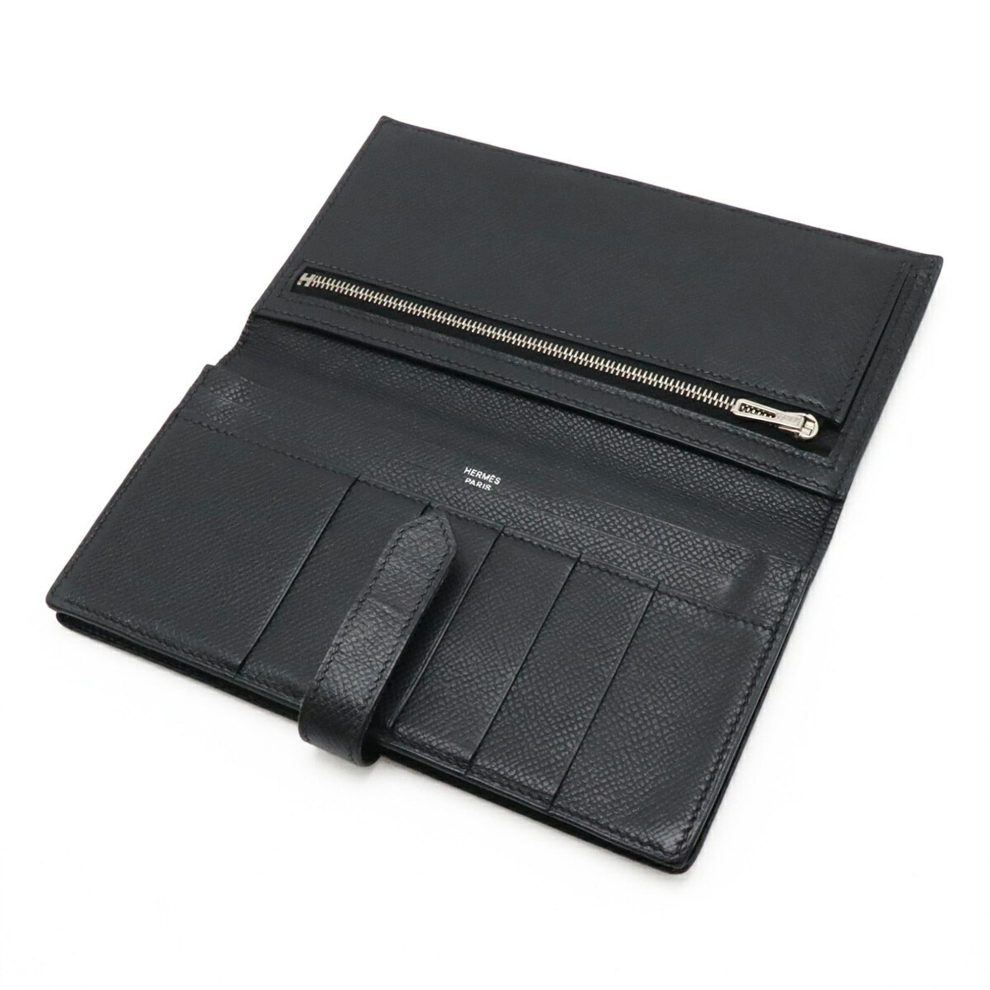 Hermes HERMES Bearn Soufflé Bi-fold Long Wallet, Leather, Noir (Black), □J Stamp Size ONE SIZE - 6 Thumbnail
