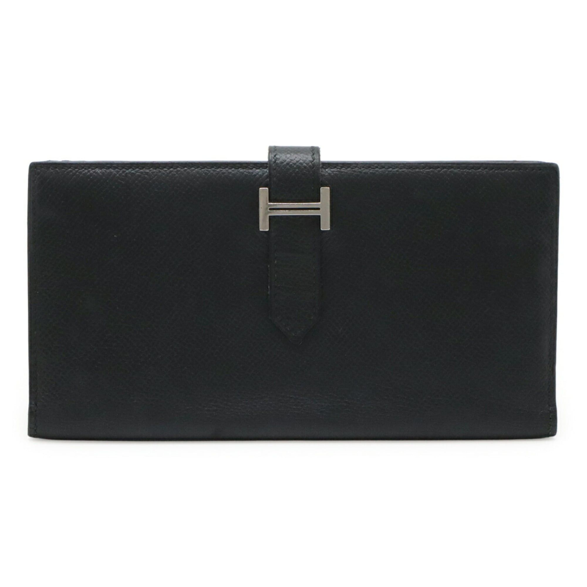 Hermes HERMES Bearn Soufflé Bi-fold Long Wallet, Leather, Noir (Black), □J Stamp Size ONE SIZE - 2 Thumbnail