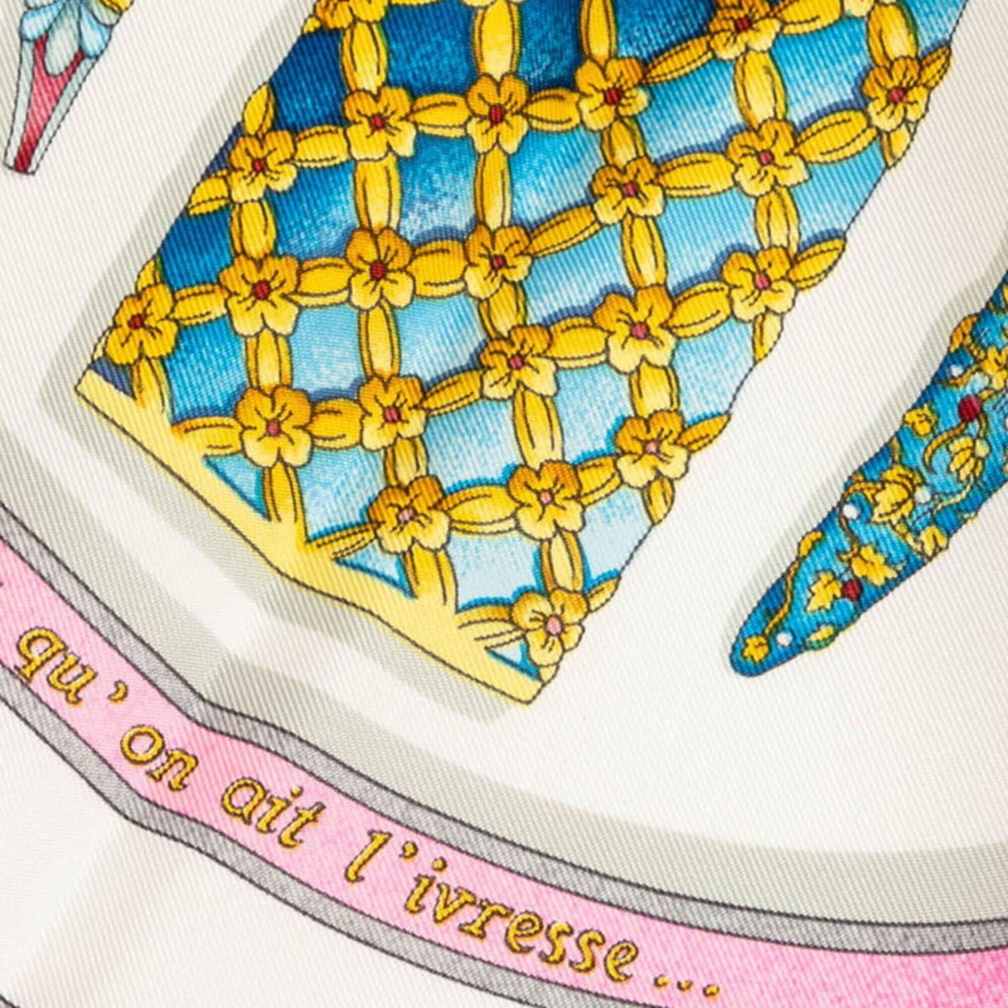 Hermes Hermes Carre 90 Qu'importe le flacon Perfume Bottle Scarf Muffler White Multicolor Silk Women's HERMES Size ONE SIZE - 5 Thumbnail