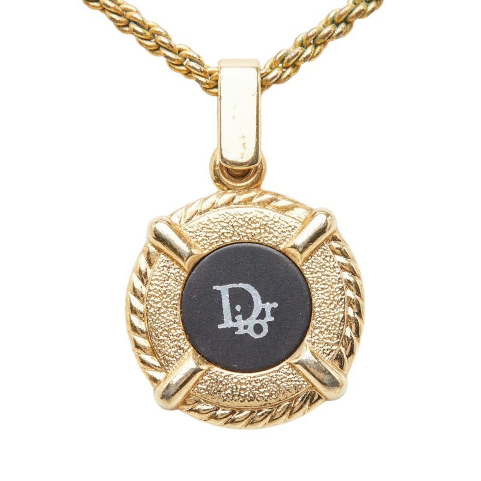 Dior Christian Dior Logo Pendant Necklace, Gold and Black Plated, Women's. Size ONE SIZE - 2 Thumbnail