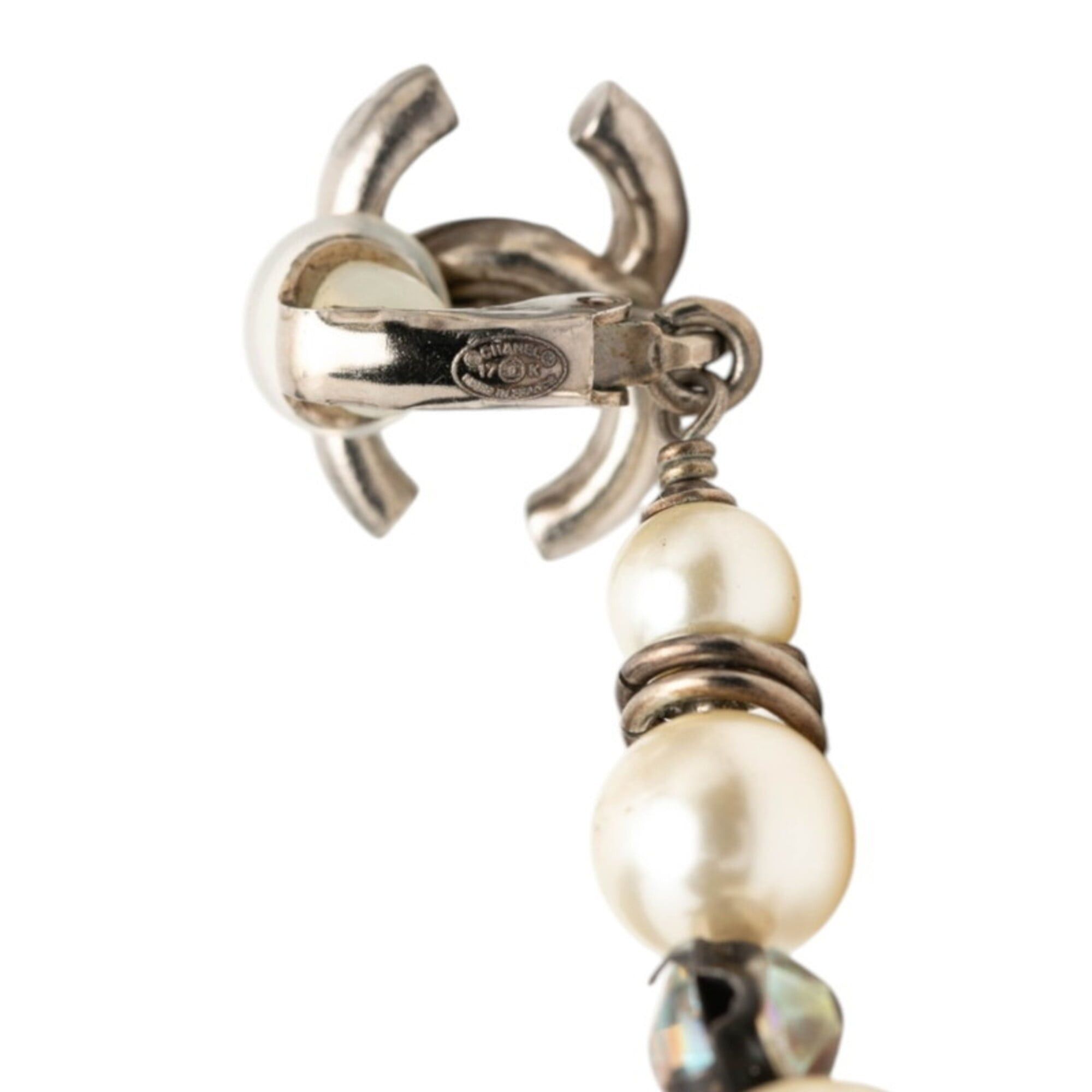 Chanel Chanel Coco Mark 4-strand Pearl Earrings, 17K Stamped, Silver Metal, Faux Rhinestones, Women's CHANEL Size ONE SIZE - 3 Thumbnail