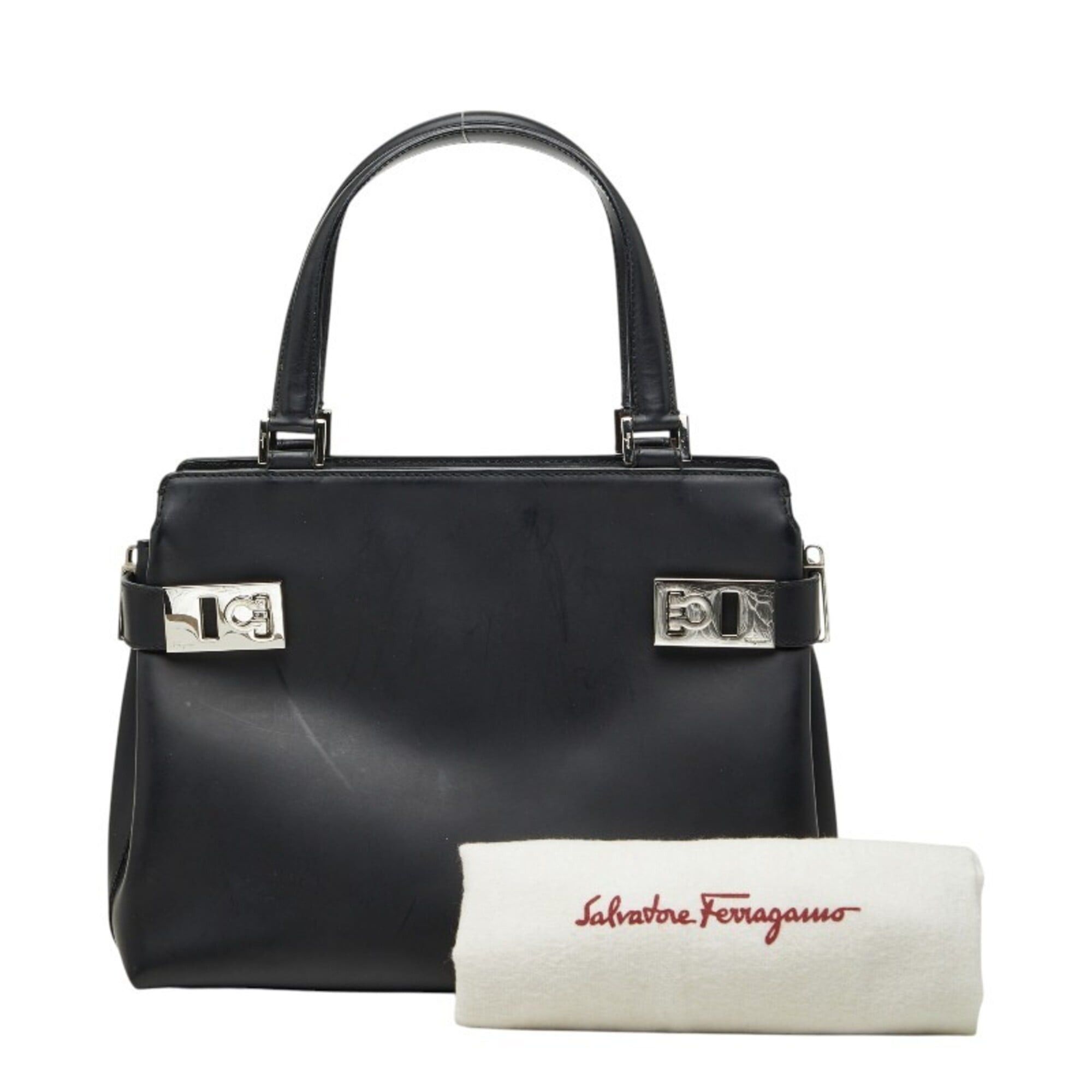 Salvatore Ferragamo Salvatore Ferragamo Gancini Handbag AQ-21 0167 Black Leather Women's Size ONE SIZE - 10 Thumbnail