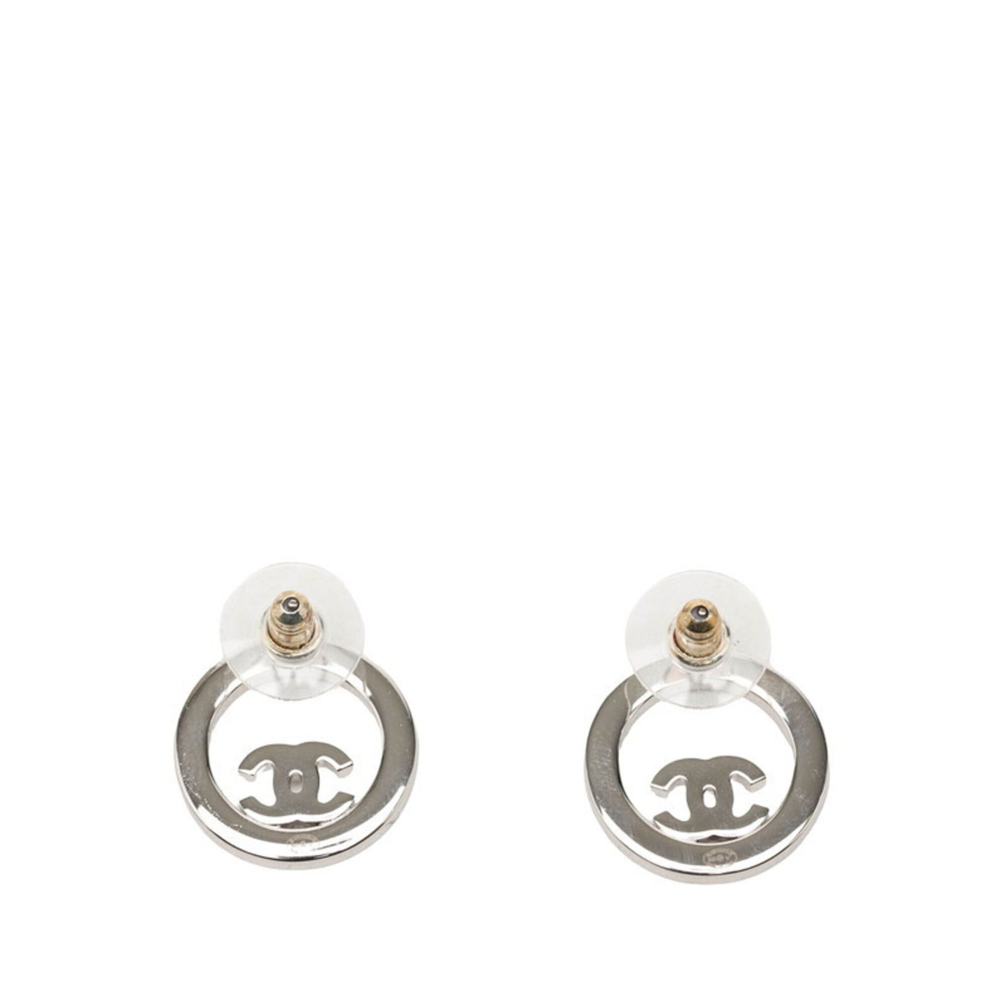 Chanel Chanel Coco Mark Round Stud Earrings, B23V Engraving, Silver Metal Rhinestone, Women's CHANEL Size ONE SIZE - 2 Thumbnail