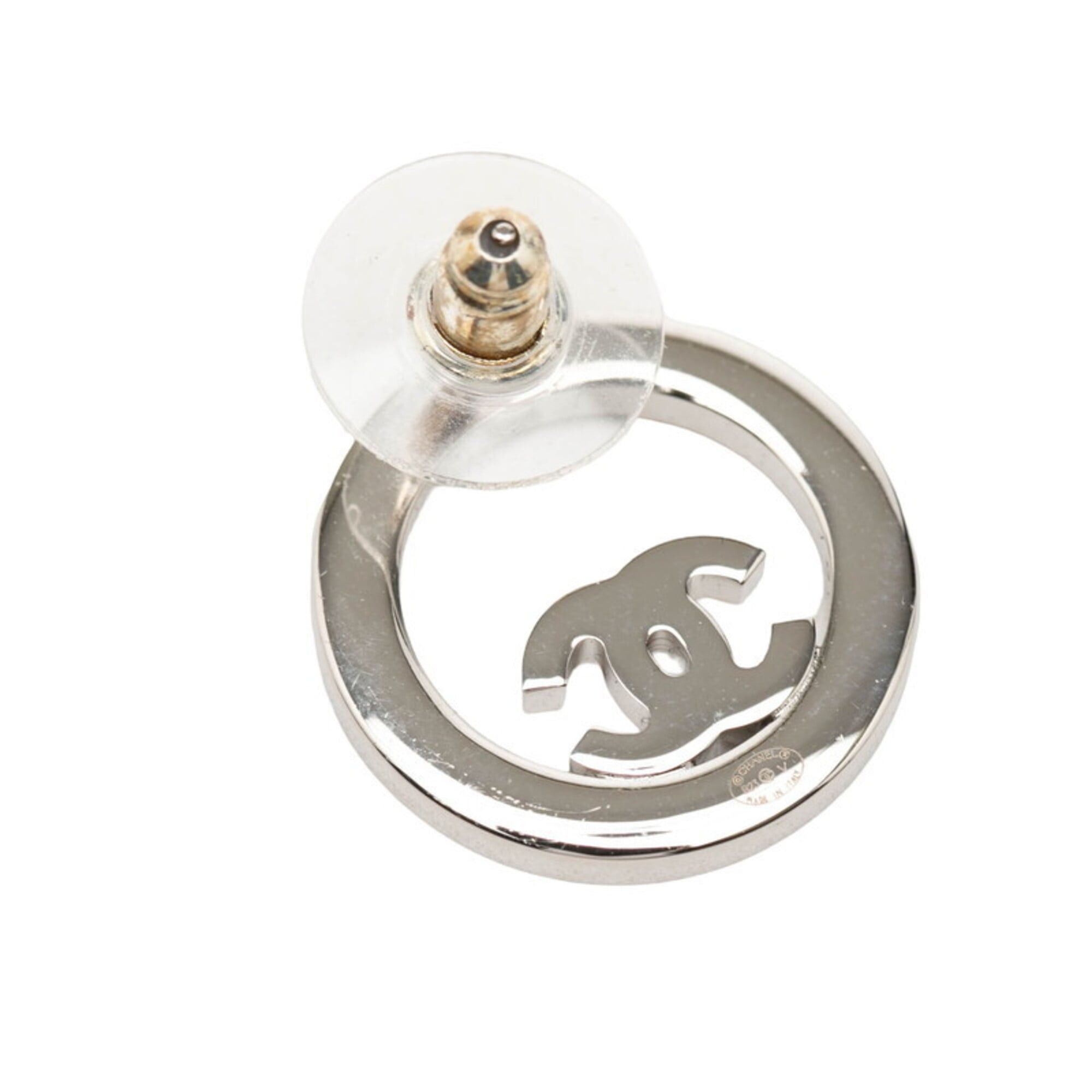 Chanel Chanel Coco Mark Round Stud Earrings, B23V Engraving, Silver Metal Rhinestone, Women's CHANEL Size ONE SIZE - 3 Thumbnail