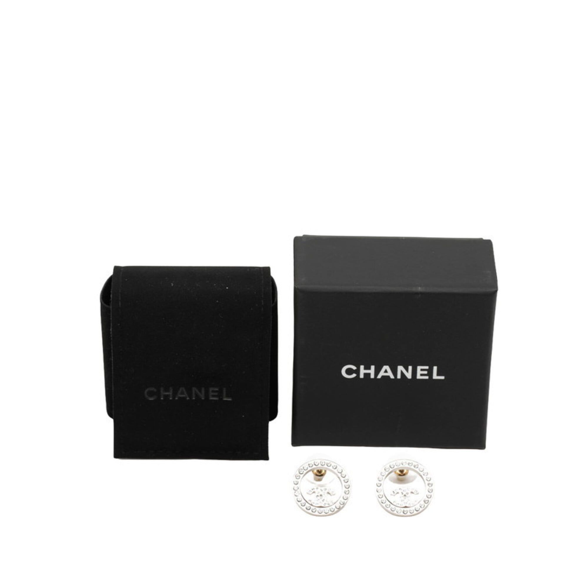 Chanel Chanel Coco Mark Round Stud Earrings, B23V Engraving, Silver Metal Rhinestone, Women's CHANEL Size ONE SIZE - 4 Thumbnail
