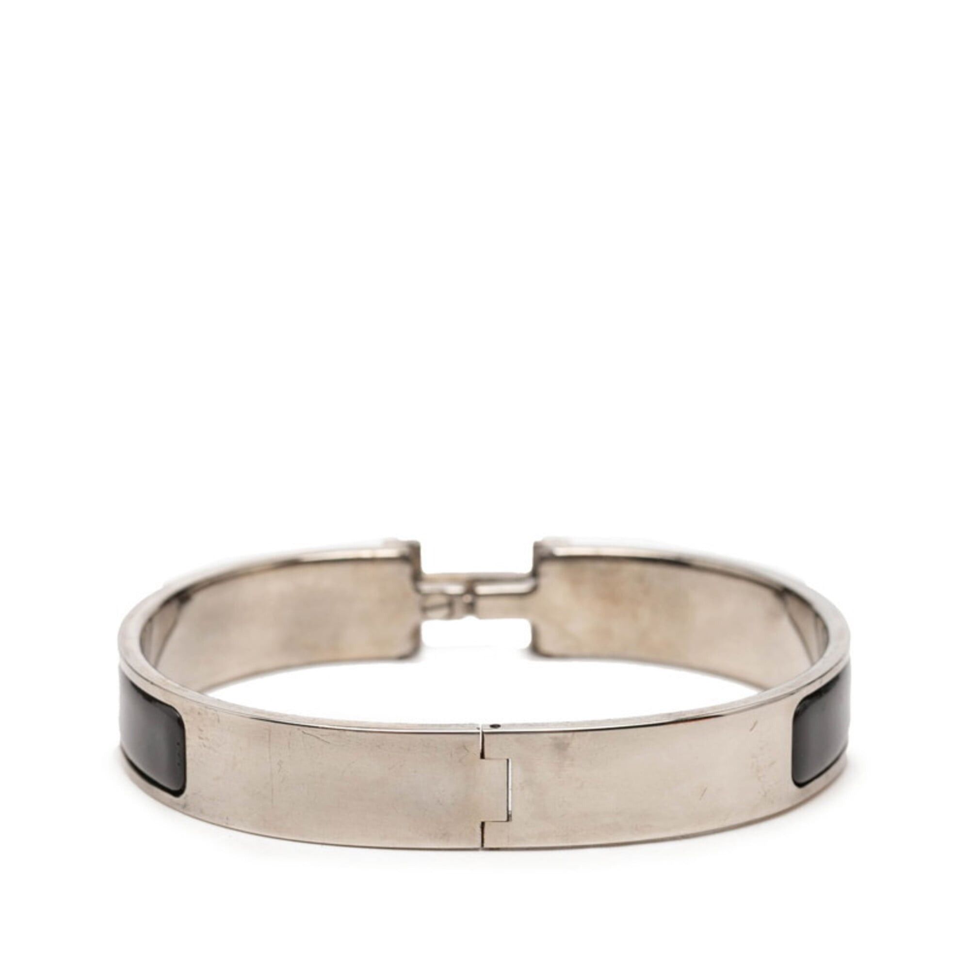 Hermes Hermes Click H TGM Logo Enamel Bracelet Bangle Black Silver Metal Women's HERMES Size ONE SIZE - 3 Thumbnail