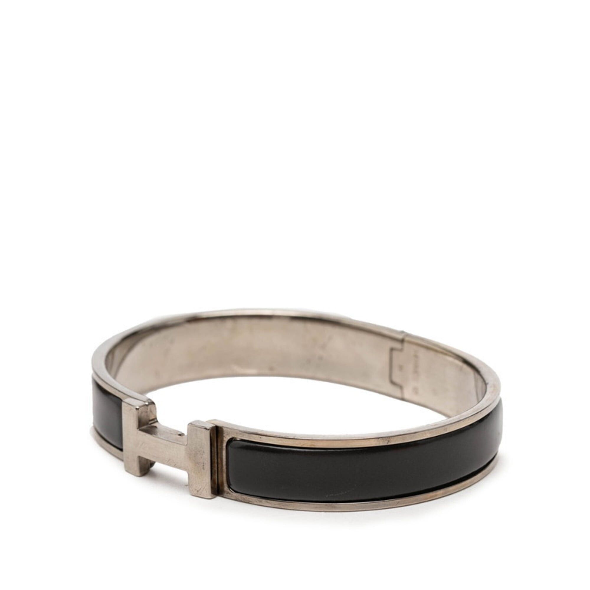 Hermes Hermes Click H TGM Logo Enamel Bracelet Bangle Black Silver Metal Women's HERMES Size ONE SIZE - 2 Thumbnail