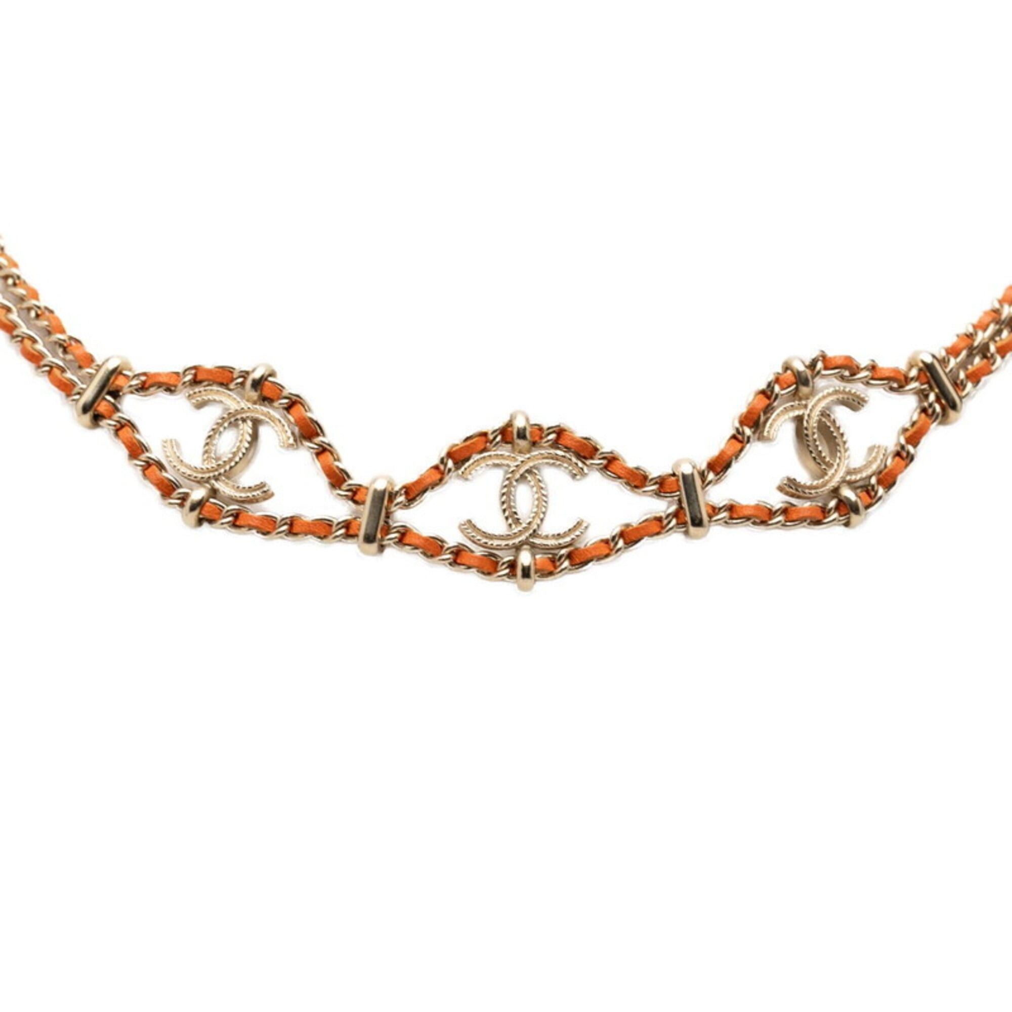 Chanel Chanel Coco Mark Chain Necklace, B18C Stamp, Gold, Orange Leather, Plated, Women's. Size ONE SIZE - 4 Thumbnail
