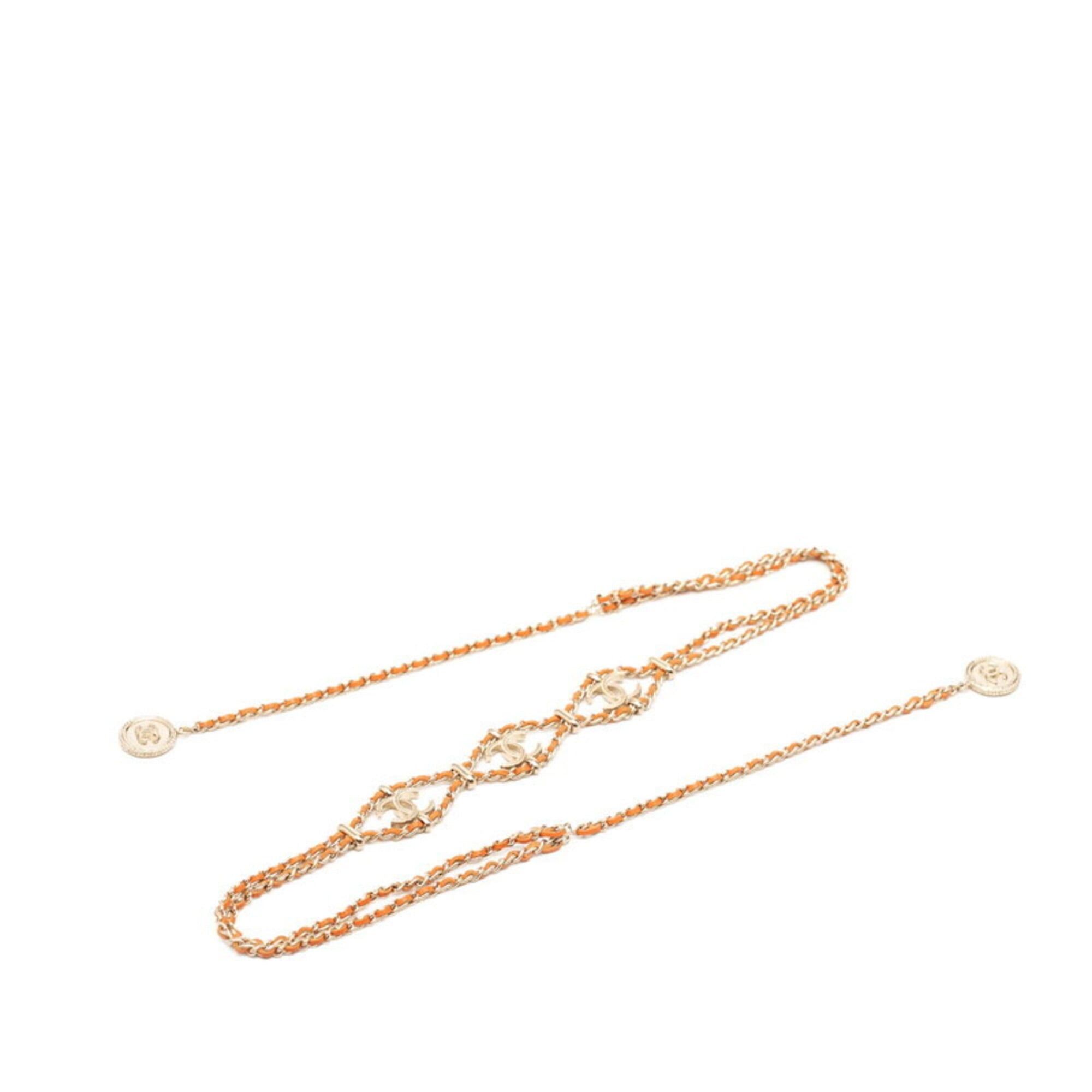 Chanel Chanel Coco Mark Chain Necklace, B18C Stamp, Gold, Orange Leather, Plated, Women's. Size ONE SIZE - 2 Thumbnail