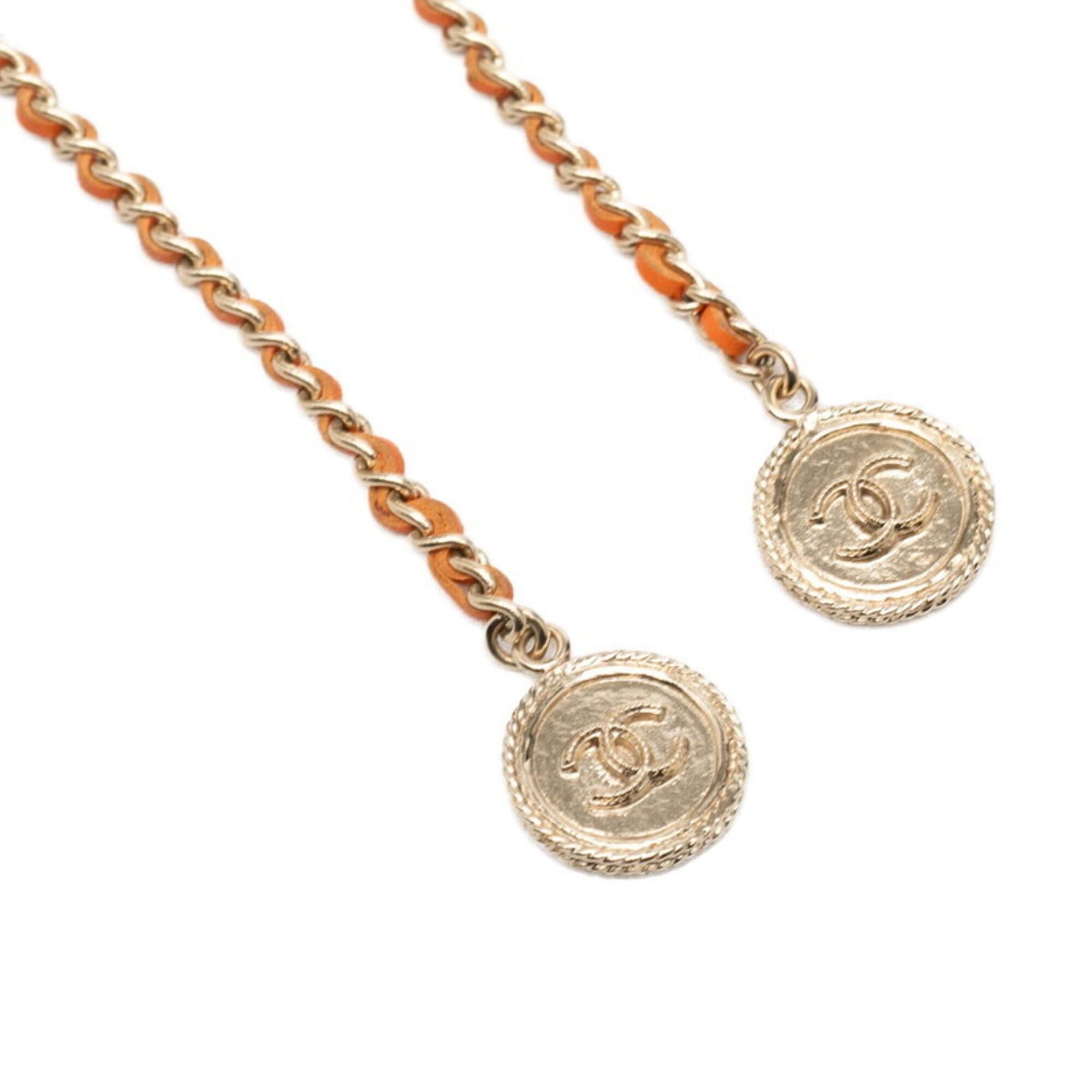 Chanel Chanel Coco Mark Chain Necklace, B18C Stamp, Gold, Orange Leather, Plated, Women's. Size ONE SIZE - 5 Thumbnail