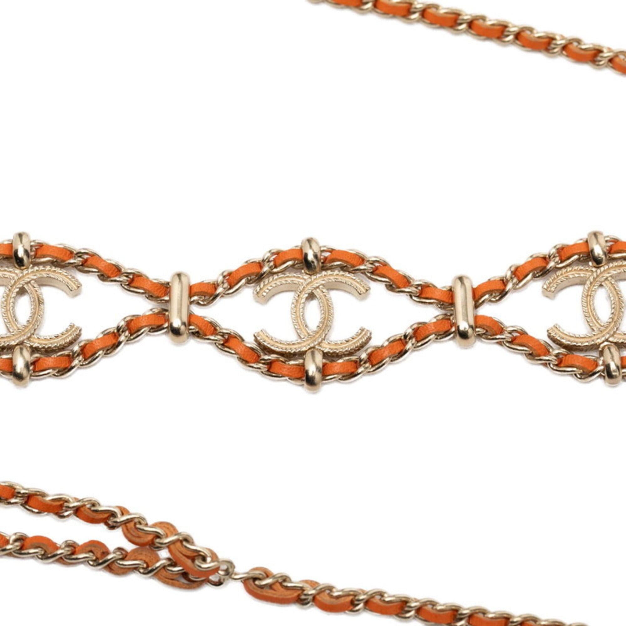 Chanel Chanel Coco Mark Chain Necklace, B18C Stamp, Gold, Orange Leather, Plated, Women's. Size ONE SIZE - 6 Thumbnail