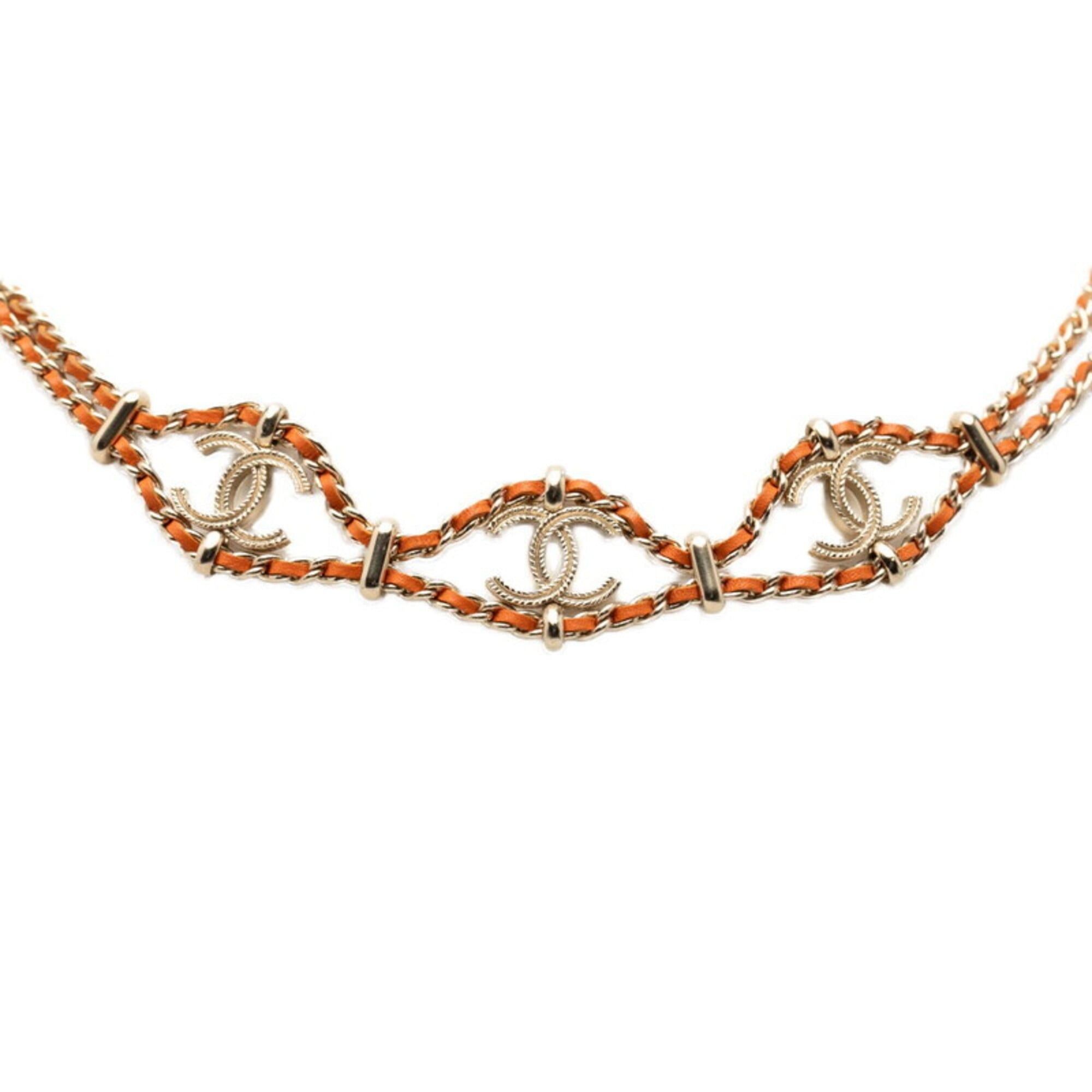Chanel Chanel Coco Mark Chain Necklace, B18C Stamp, Gold, Orange Leather, Plated, Women's. Size ONE SIZE - 3 Thumbnail