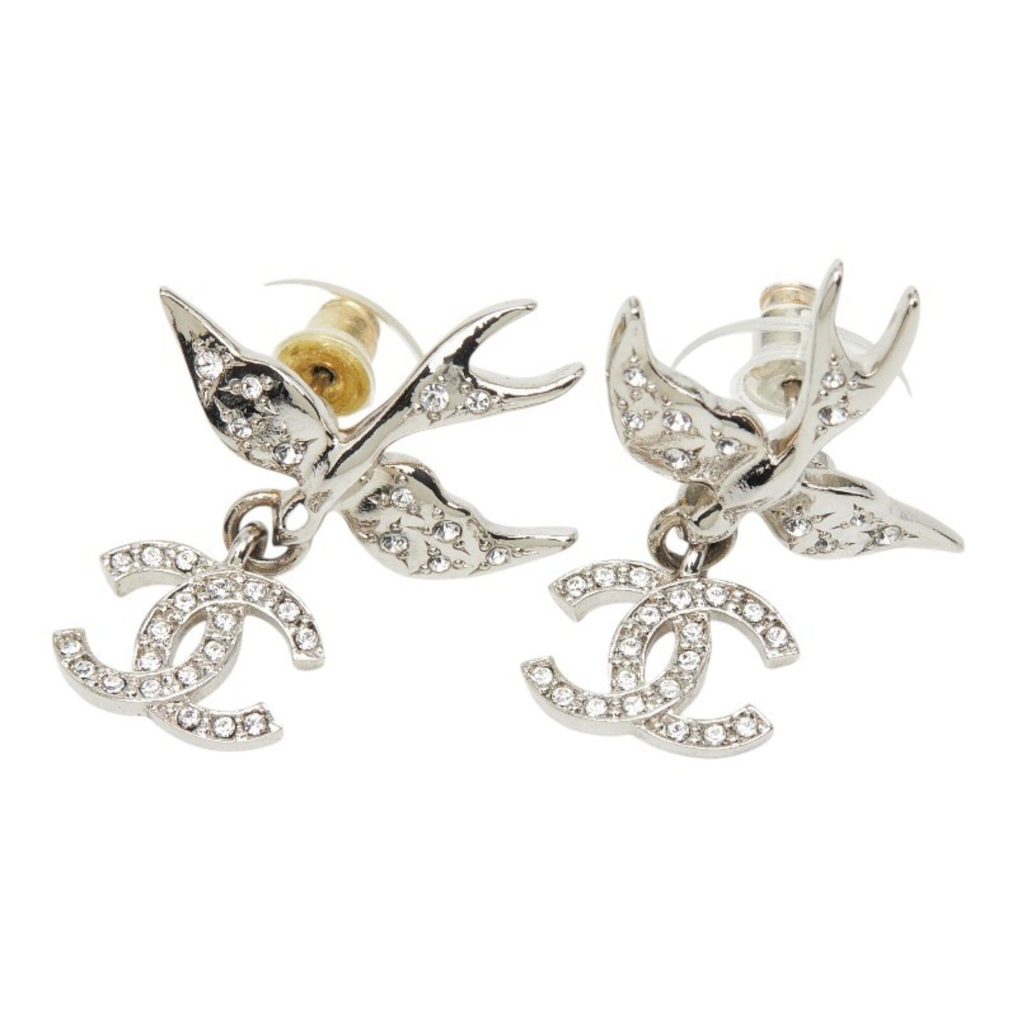 Chanel Chanel stud earrings, swinging bird design, silver metal with crystal, for women. Size ONE SIZE - 2 Thumbnail