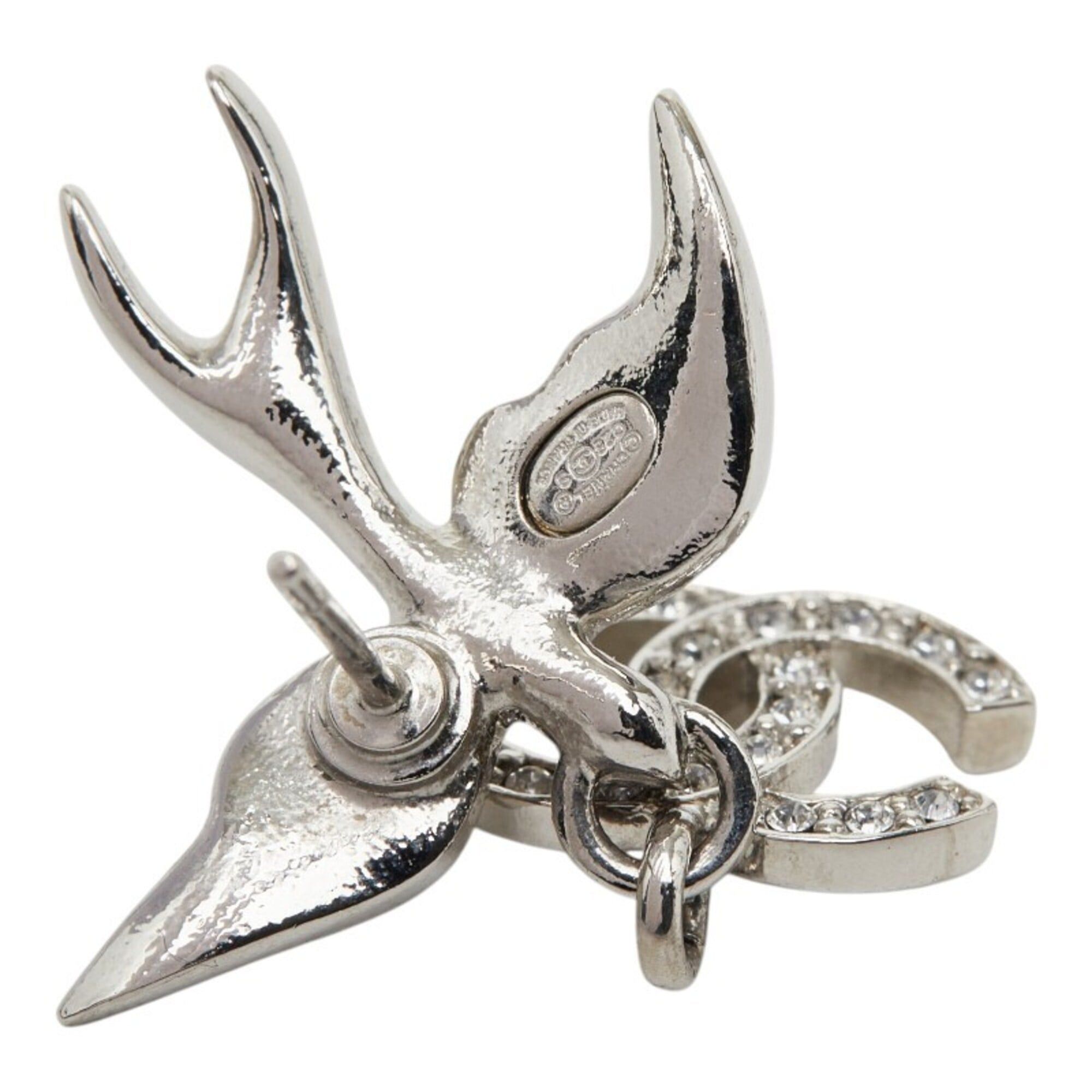 Chanel Chanel stud earrings, swinging bird design, silver metal with crystal, for women. Size ONE SIZE - 4 Thumbnail