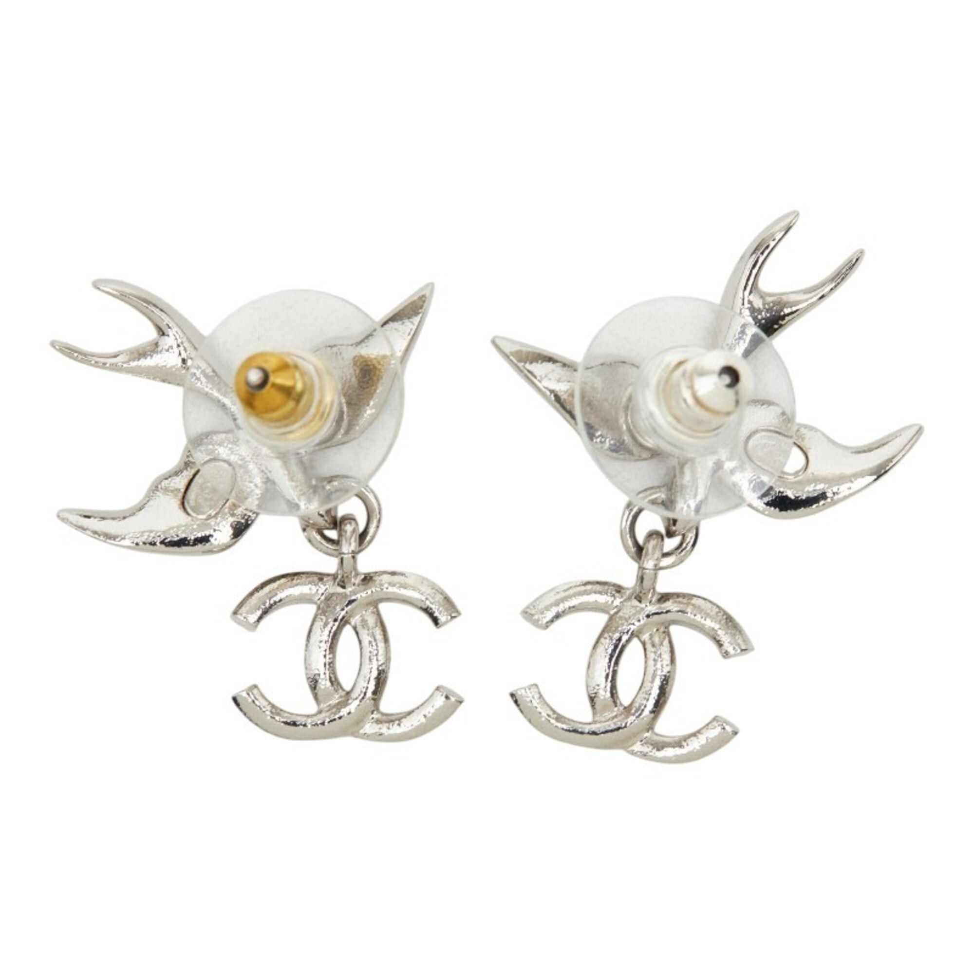 Chanel Chanel stud earrings, swinging bird design, silver metal with crystal, for women. Size ONE SIZE - 3 Thumbnail