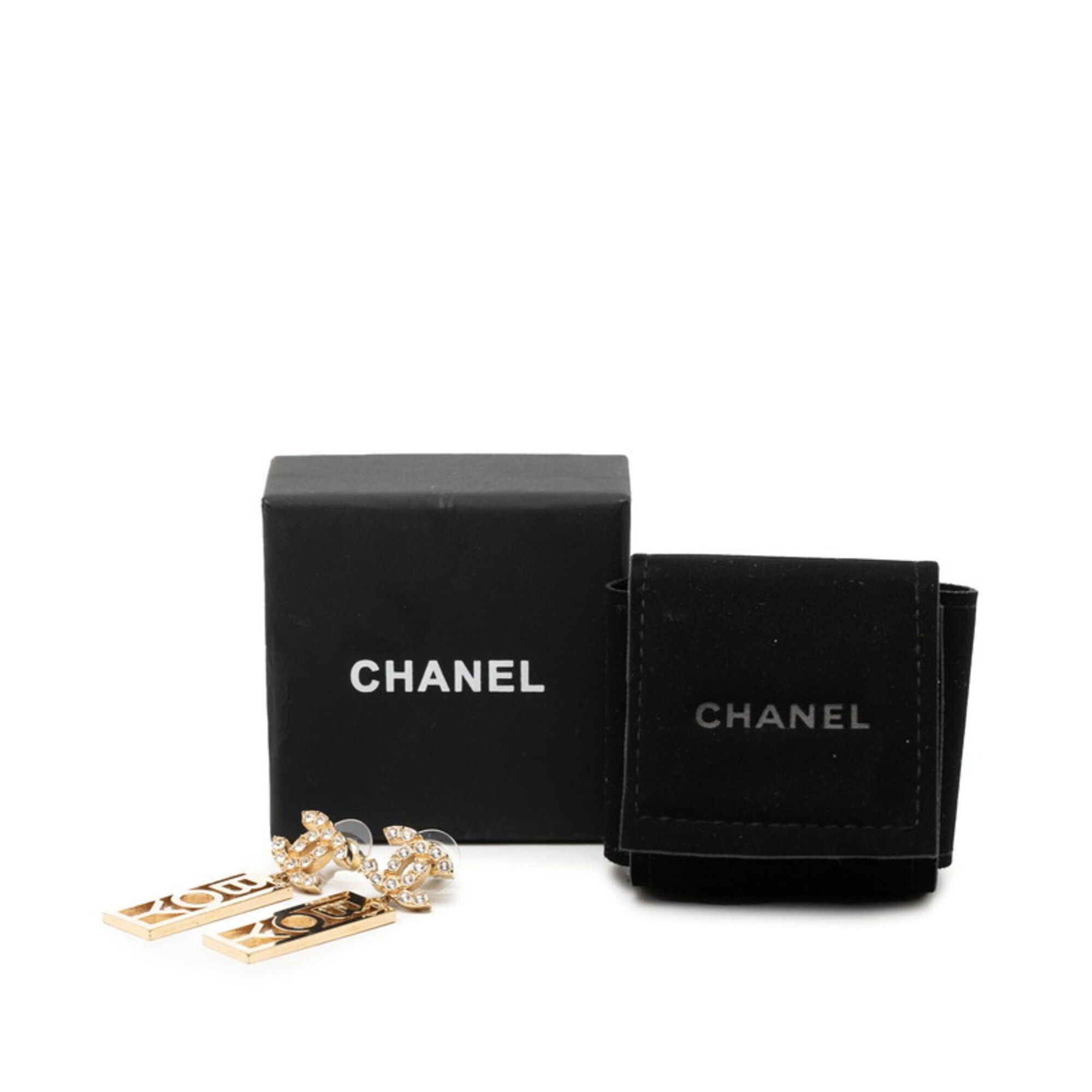 Chanel Chanel Coco Mark BOY Stud Swing Earrings, C22P Engraving, Gold Plated Rhinestones, Women's CHANEL Size ONE SIZE - 4 Thumbnail