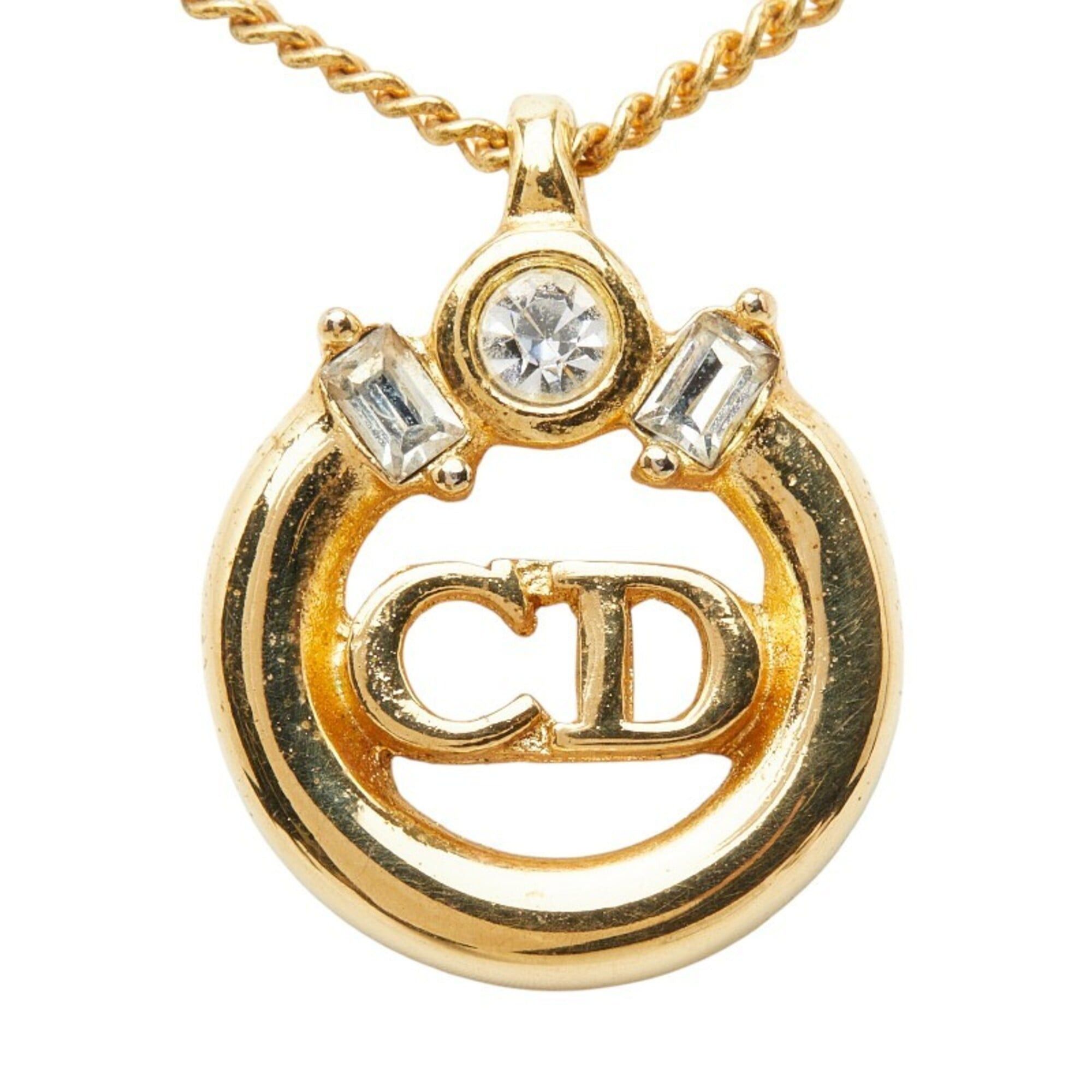 Dior Christian Dior Dior CD Logo Pendant Necklace, Gold Plated, Rhinestones, Women's. Size ONE SIZE - 2 Thumbnail
