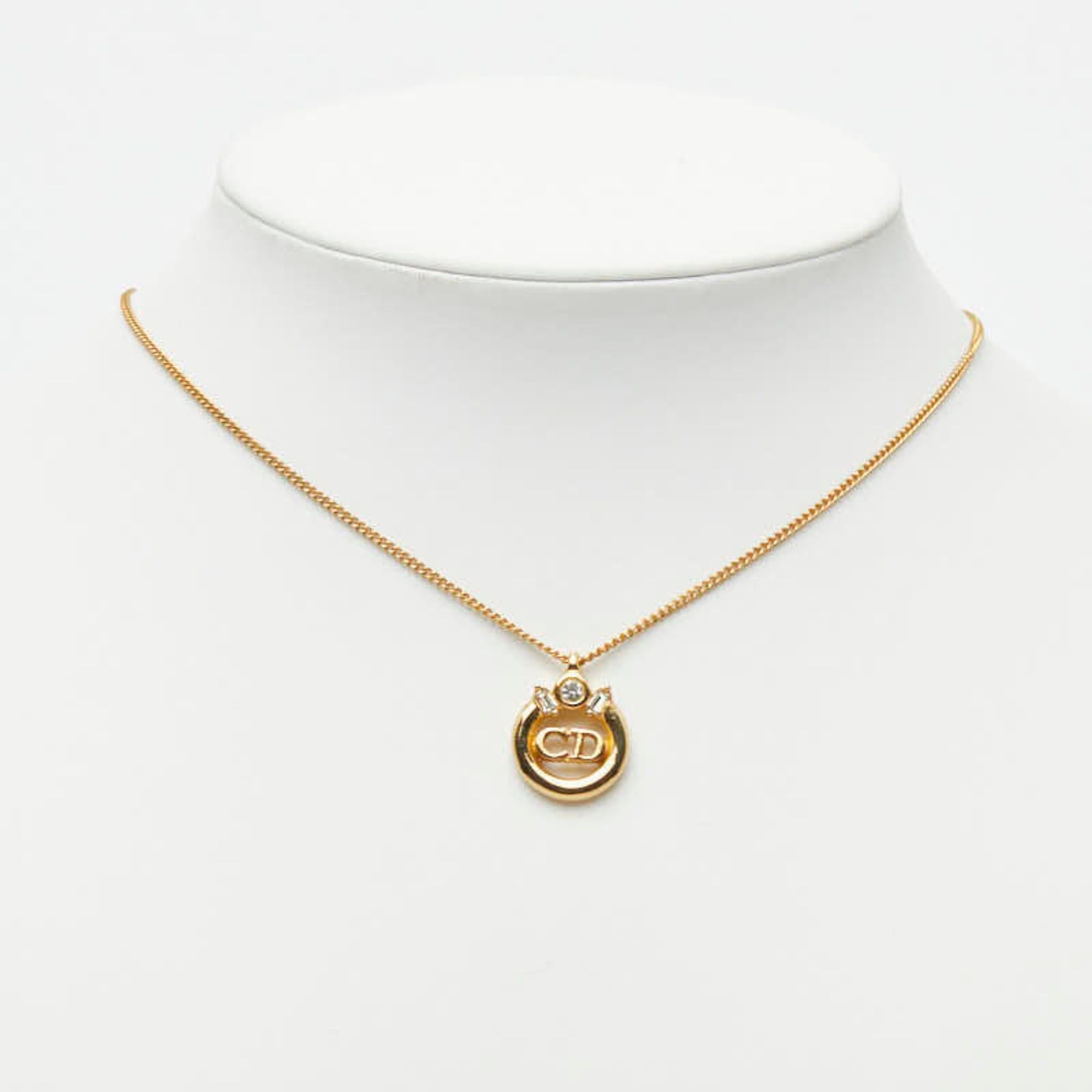 Dior Christian Dior Dior CD Logo Pendant Necklace, Gold Plated, Rhinestones, Women's. Size ONE SIZE - 7 Thumbnail