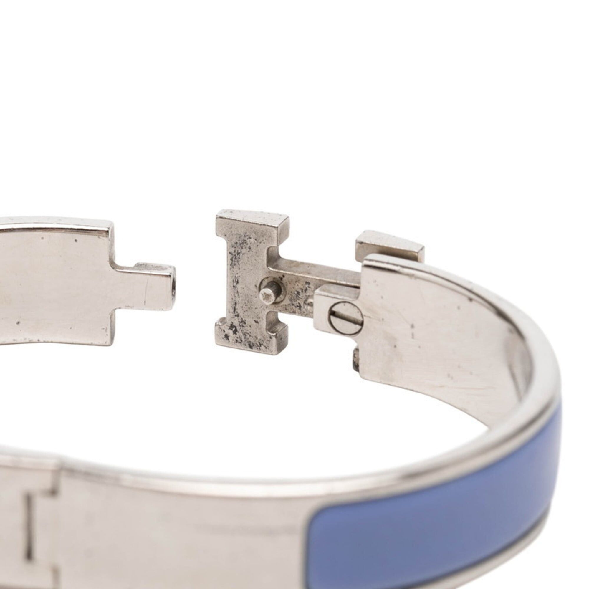 Hermes Hermes Click H PM Logo Enamel Bracelet Bangle Blue Silver Metal Women's HERMES Size ONE SIZE - 4 Thumbnail
