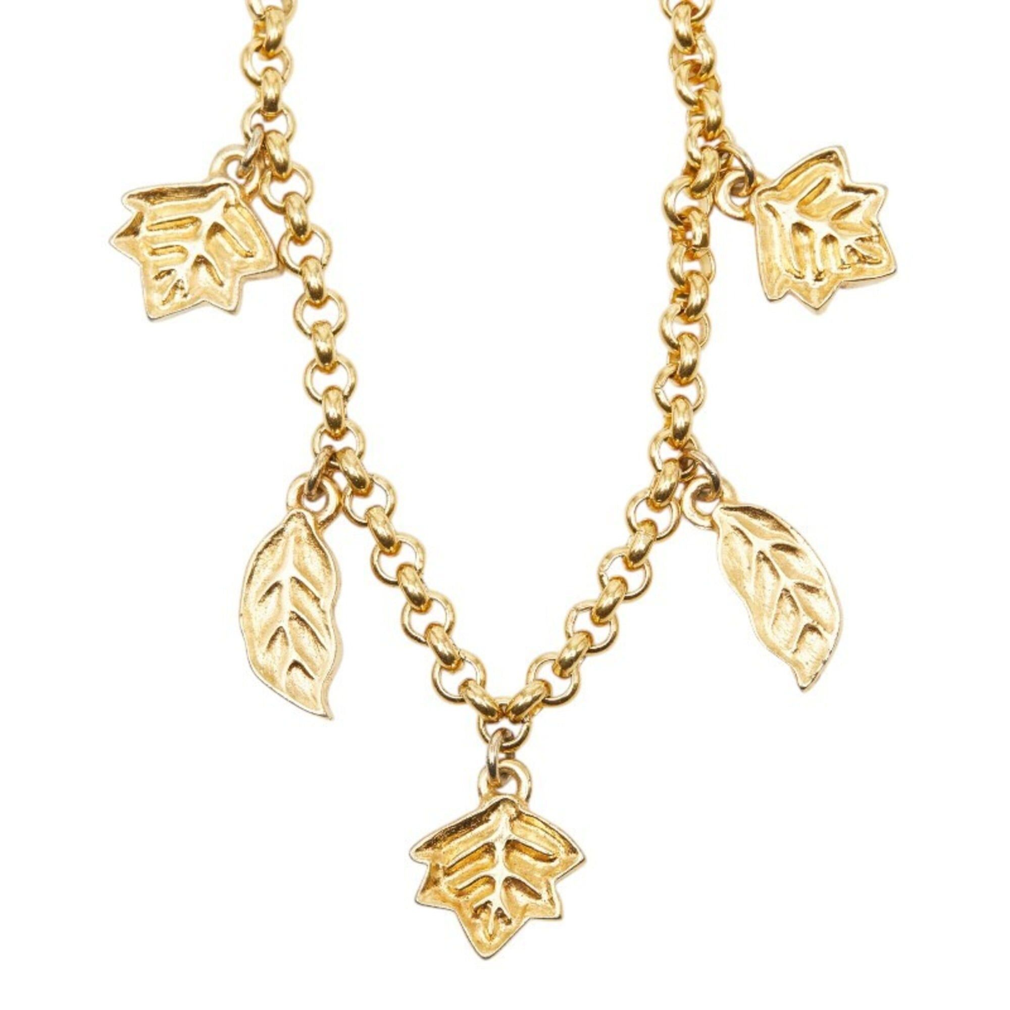 Celine Celine Leaf Motif Chain Necklace, Gold Plated, Women's Size ONE SIZE - 2 Thumbnail