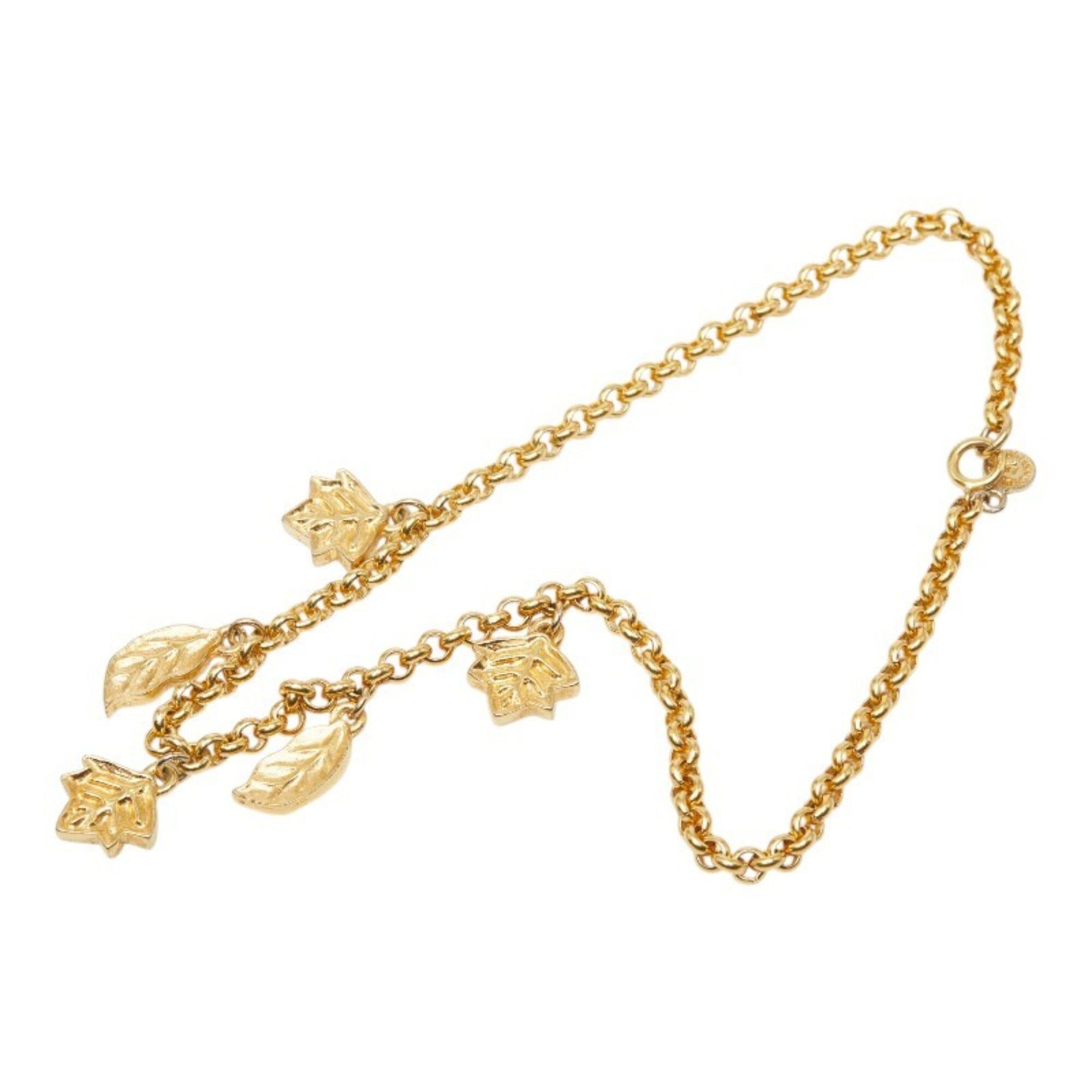 Celine Celine Leaf Motif Chain Necklace, Gold Plated, Women's Size ONE SIZE - 4 Thumbnail