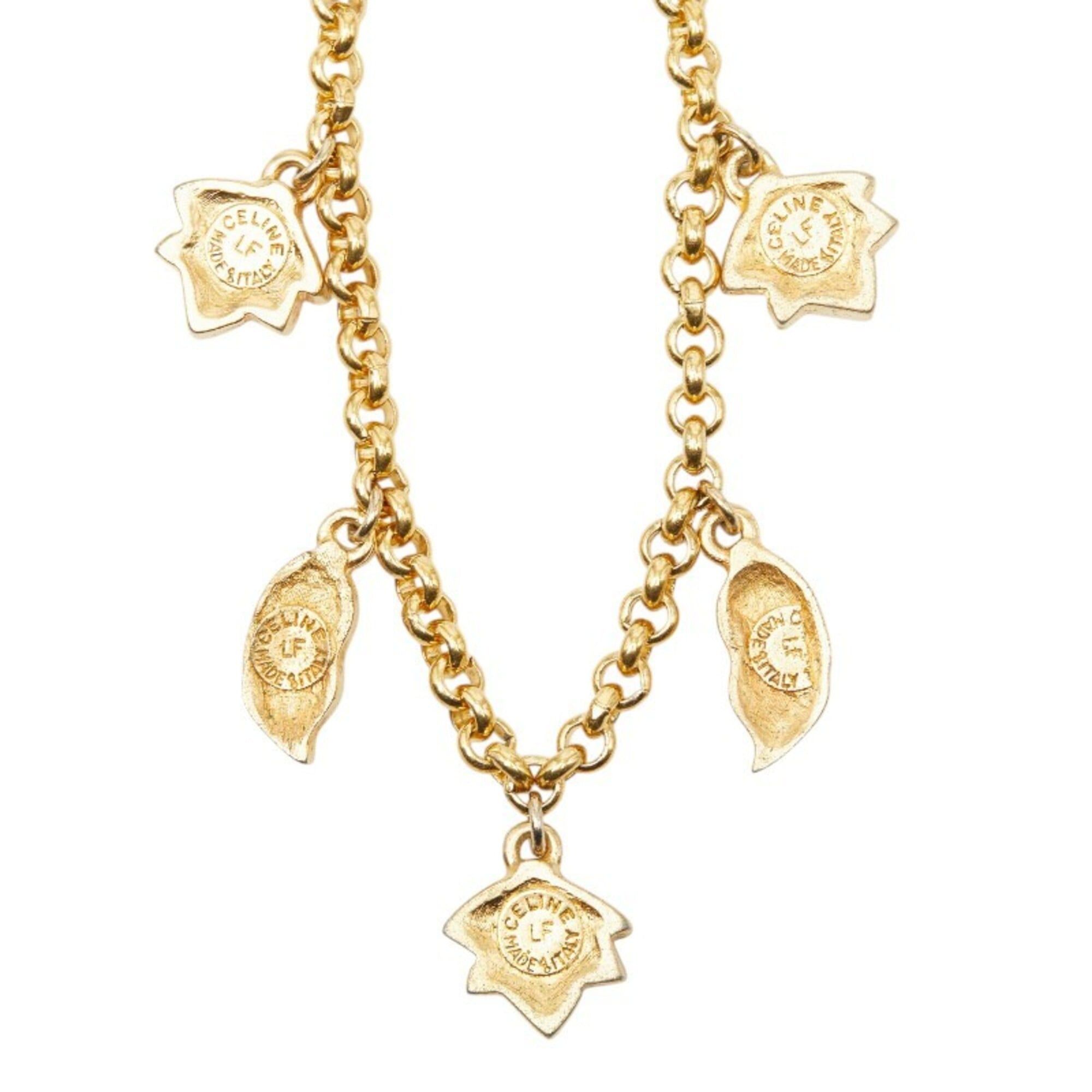 Celine Celine Leaf Motif Chain Necklace, Gold Plated, Women's Size ONE SIZE - 3 Thumbnail
