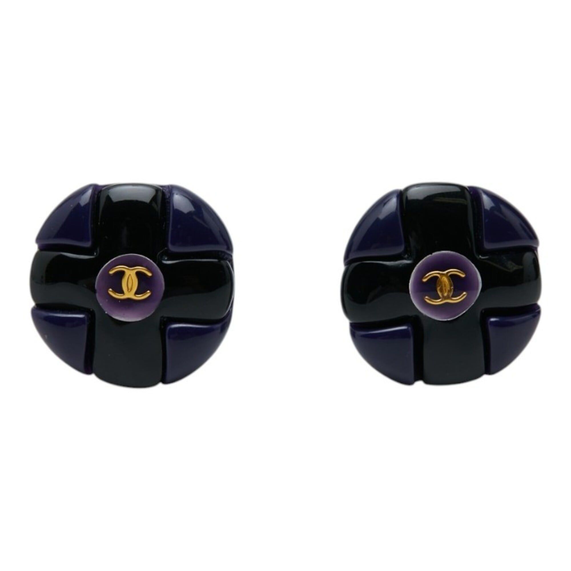 Chanel Chanel Vintage Coco Mark Earrings, Black, Gold, Navy Plated Plastic, Women's CHANEL Size ONE SIZE - 2 Thumbnail