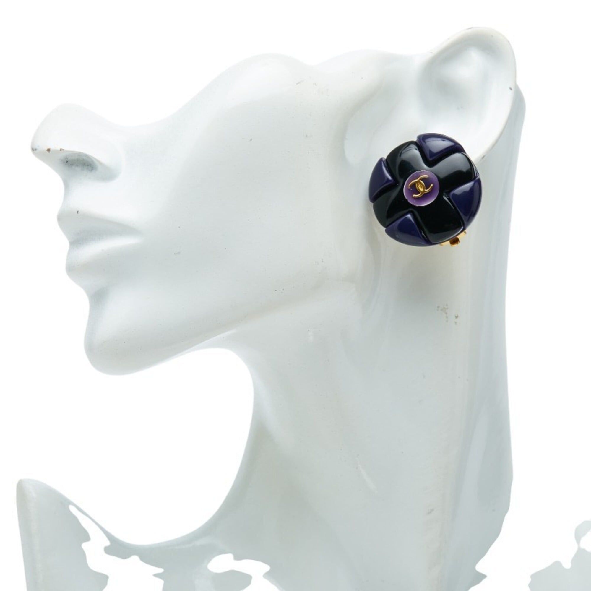 Chanel Chanel Vintage Coco Mark Earrings, Black, Gold, Navy Plated Plastic, Women's CHANEL Size ONE SIZE - 5 Thumbnail