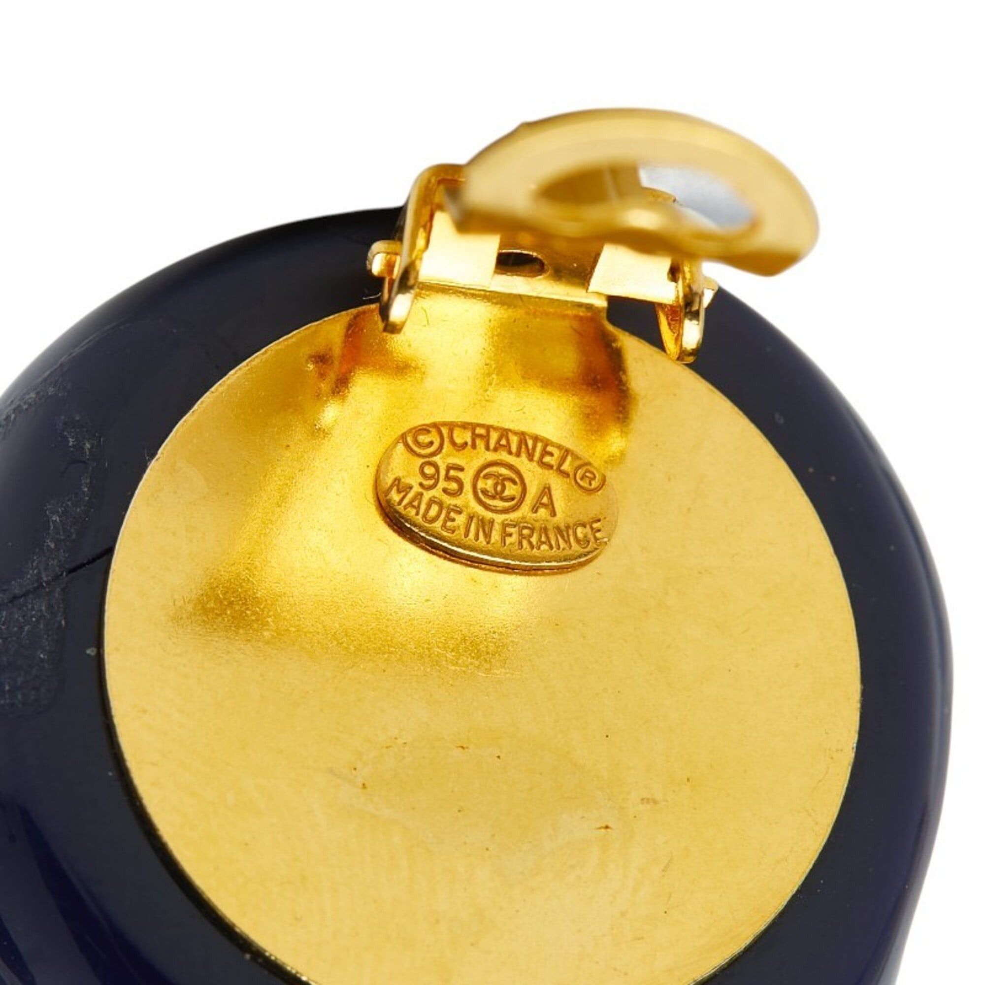 Chanel Chanel Vintage Coco Mark Earrings, Black, Gold, Navy Plated Plastic, Women's CHANEL Size ONE SIZE - 4 Thumbnail