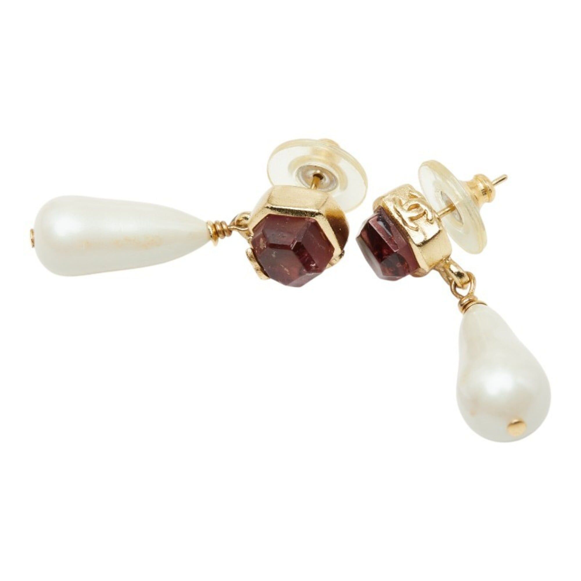 Chanel Chanel Coco Mark Stud Earrings, Swing, 01A, Gold Plated, Faux Pearl, Colored Stone, Women's, CHANEL Size ONE SIZE - 3 Thumbnail