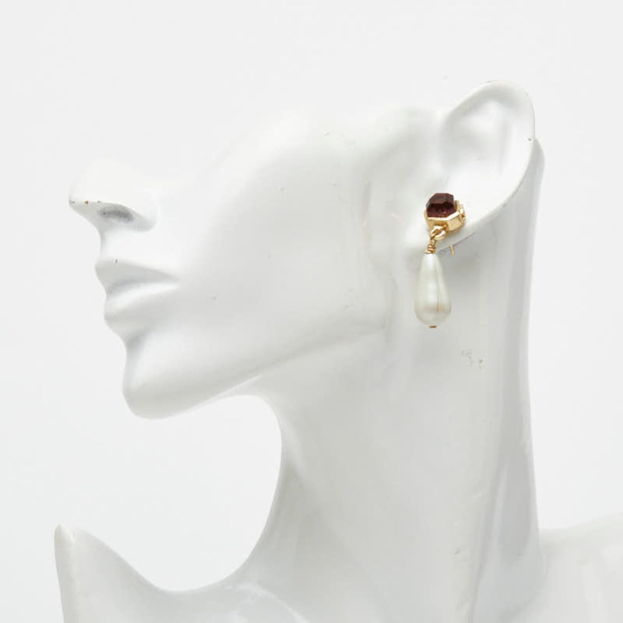 Chanel Chanel Coco Mark Stud Earrings, Swing, 01A, Gold Plated, Faux Pearl, Colored Stone, Women's, CHANEL Size ONE SIZE - 5 Thumbnail