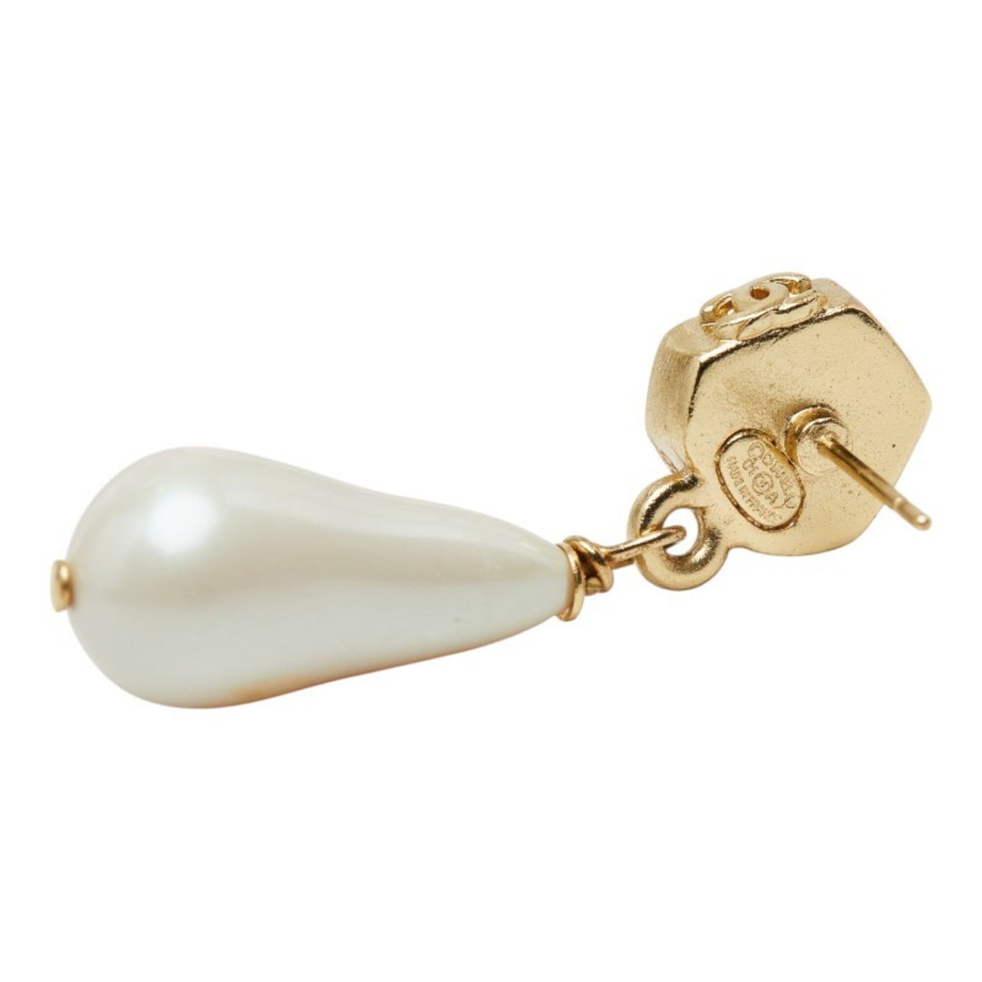 Chanel Chanel Coco Mark Stud Earrings, Swing, 01A, Gold Plated, Faux Pearl, Colored Stone, Women's, CHANEL Size ONE SIZE - 4 Thumbnail