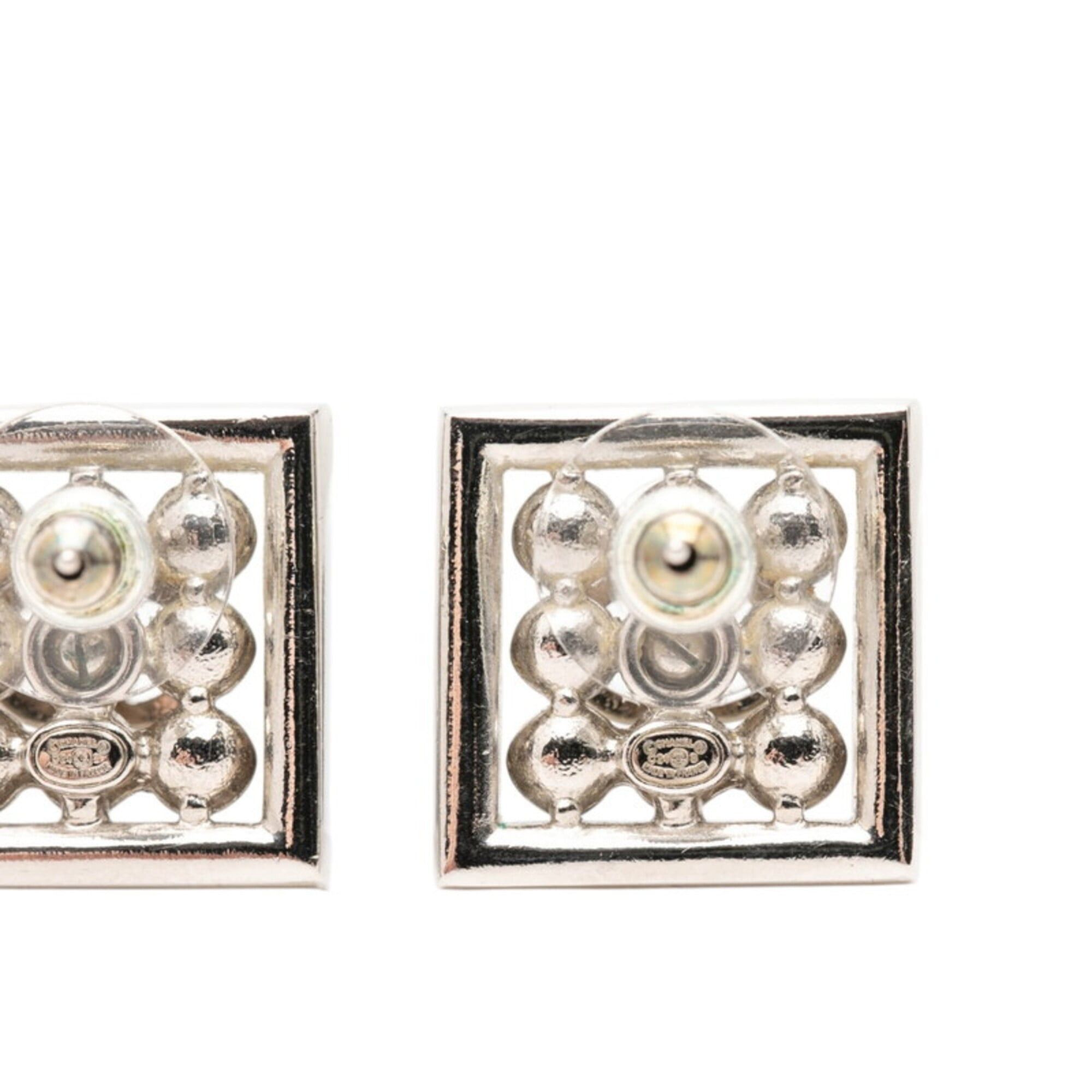 Chanel Chanel Coco Mark Square Stud Earrings, C24S Engraving, Silver Metal Rhinestone, Faux Pearl, Women's CHANEL Size ONE SIZE - 3 Thumbnail