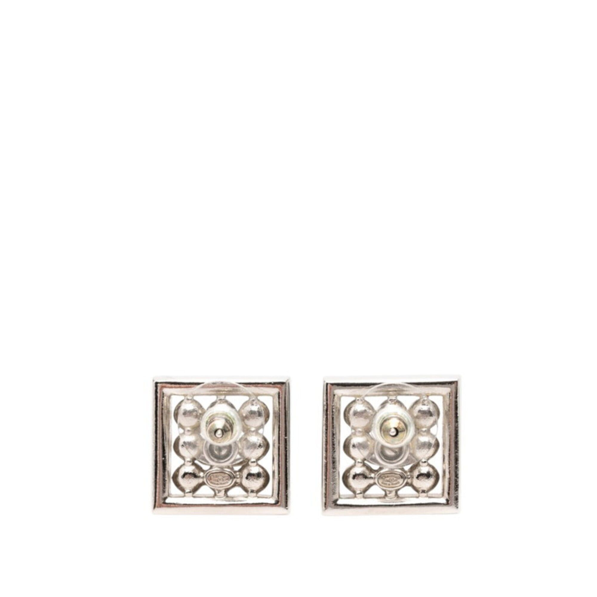 Chanel Chanel Coco Mark Square Stud Earrings, C24S Engraving, Silver Metal Rhinestone, Faux Pearl, Women's CHANEL Size ONE SIZE - 2 Thumbnail