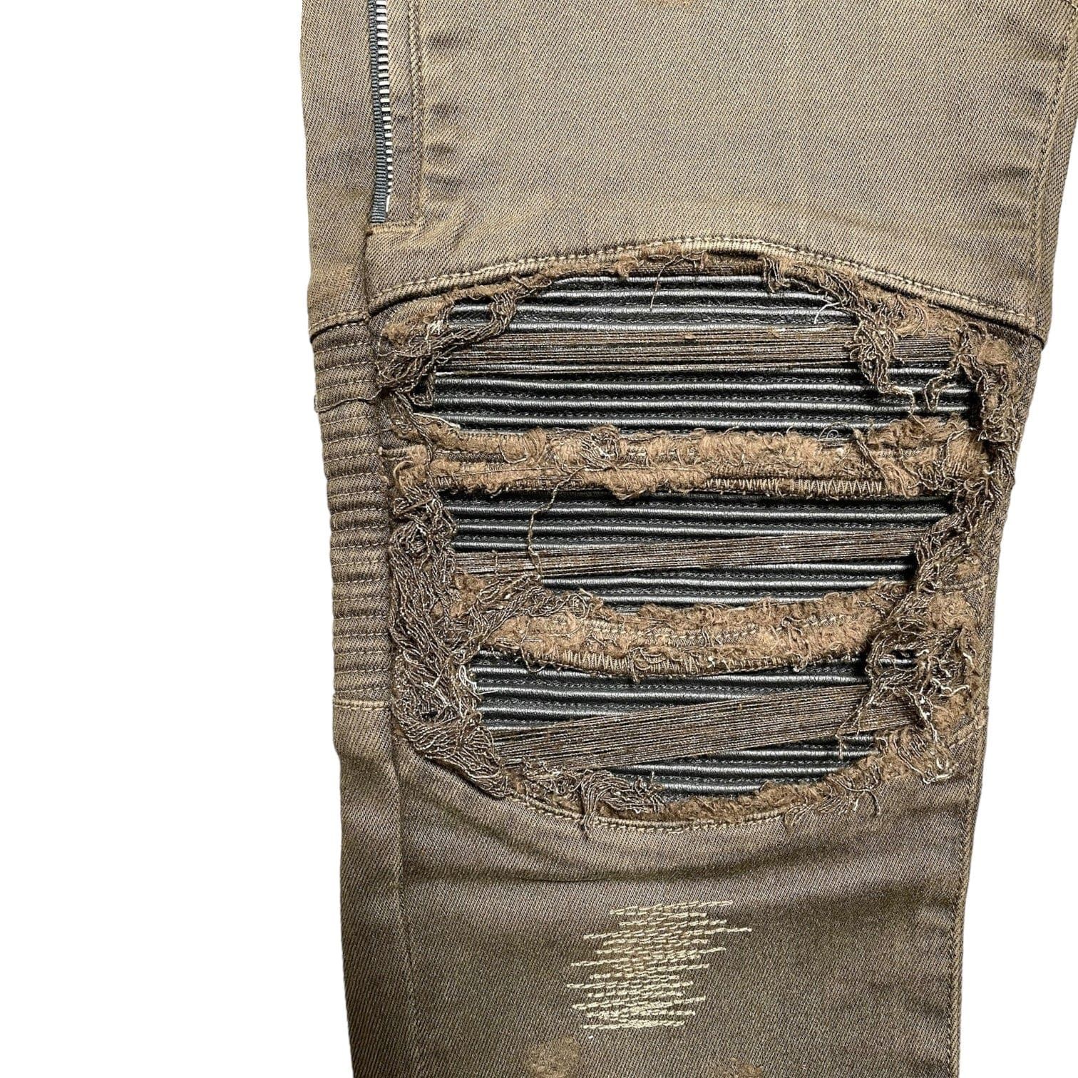 Amiri Amiri MX2 Black Leather Patchwork Jeans Olive Green Size US 30 / EU 46 - 3 Thumbnail