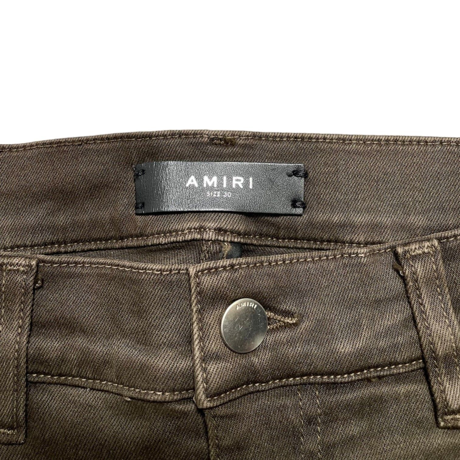 Amiri Amiri MX2 Black Leather Patchwork Jeans Olive Green Size US 30 / EU 46 - 4 Thumbnail