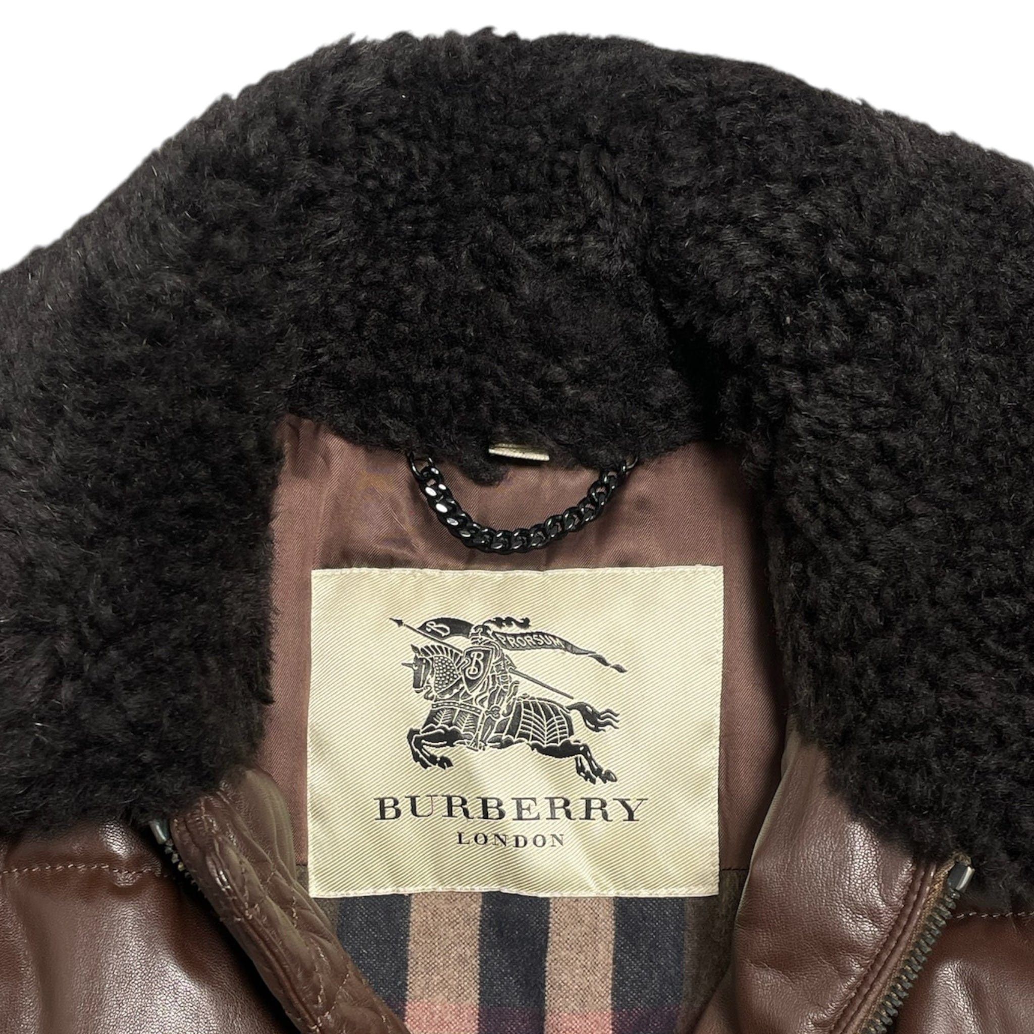 Burberry Leather Shearling Bomber Jacket Brown Size US XL / EU 56 / 4 - 4 Thumbnail