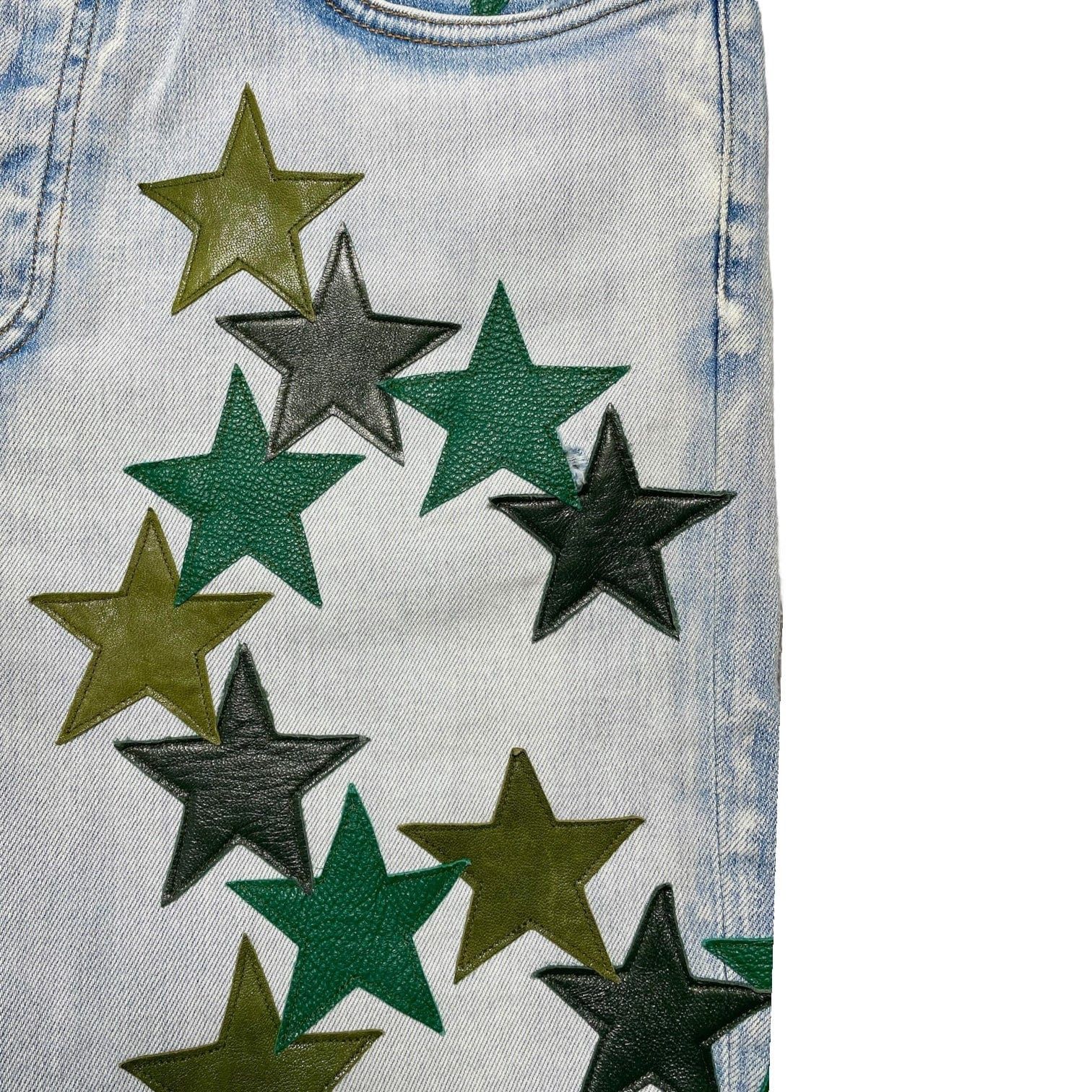 Amiri Amiri x Chemist Green Leather Star Patch Jeans Light Indigo Size US 32 / EU 48 - 3 Thumbnail