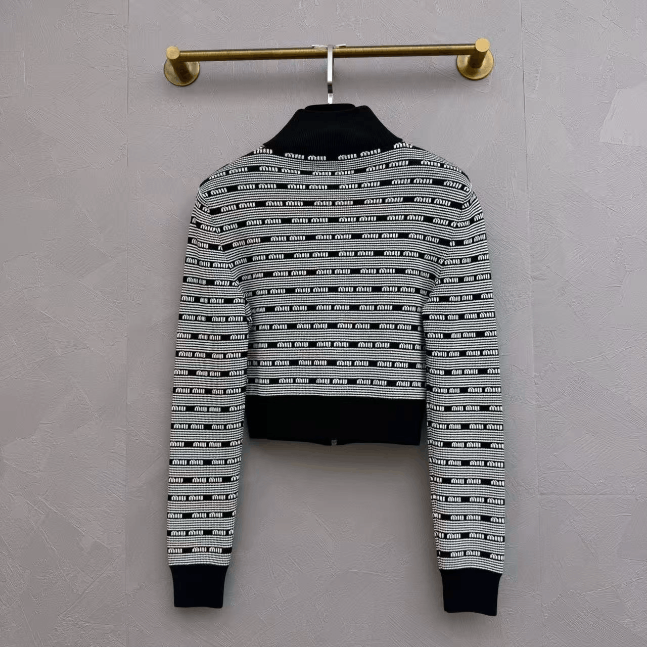 Miu Miu Miumiu Black White Stripe Logo Knit Jacket Size S / US 4 / IT 40 - 3 Thumbnail