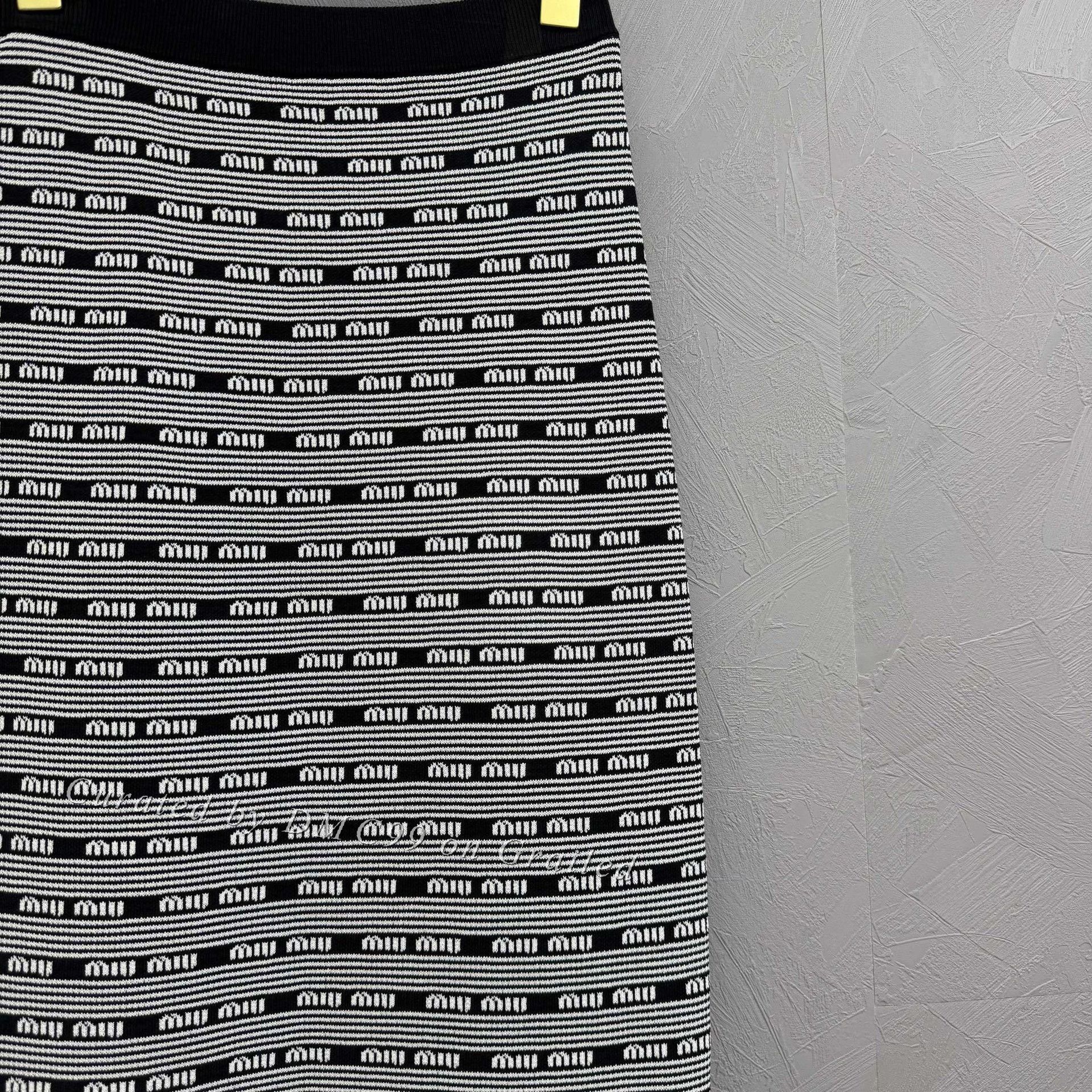 Miu Miu Miumiu Black White Stripe Logo Knit Skirt Size 38" / US 16 / IT 52 - 2 Thumbnail
