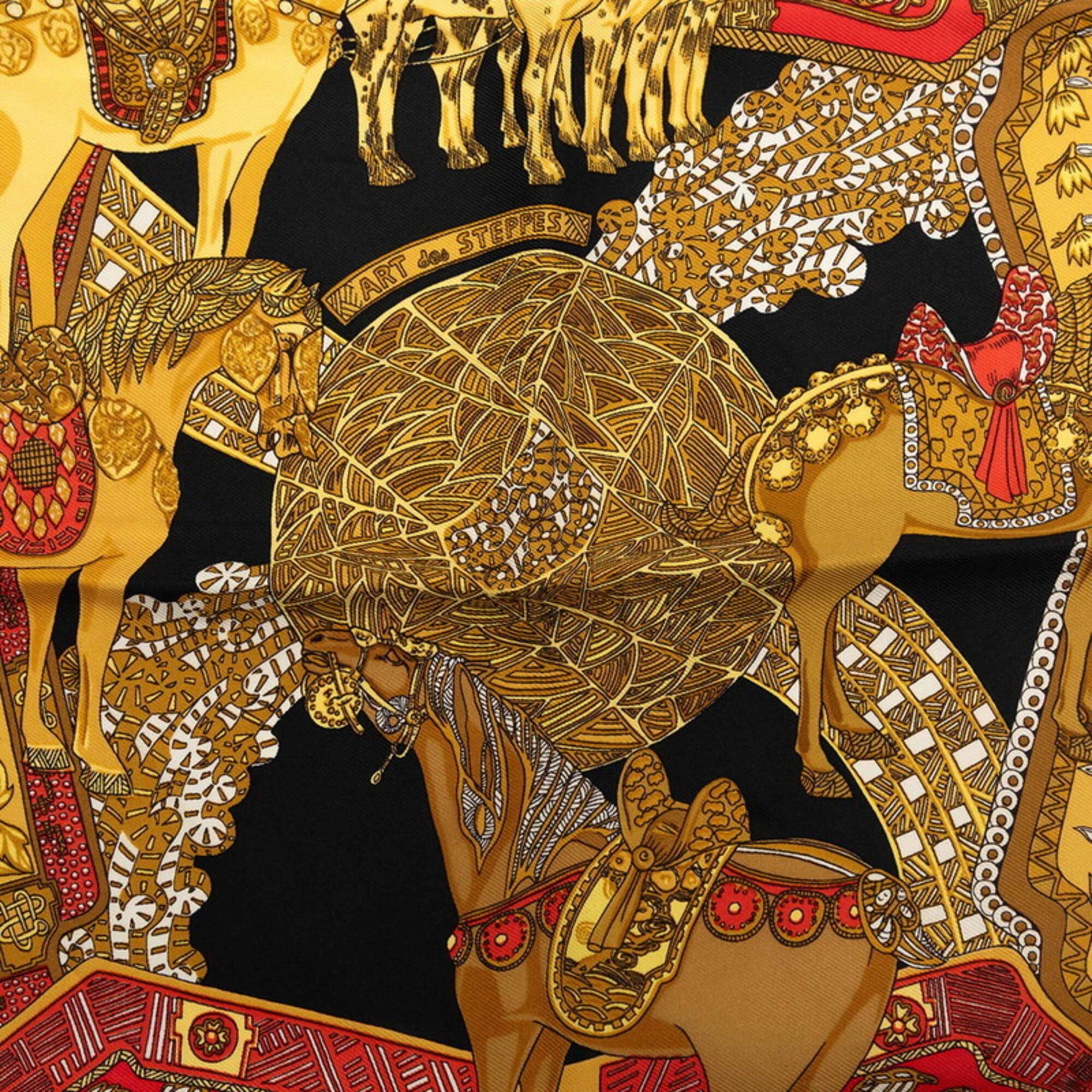 Hermes Hermes Carre 45 ART des STEPPES (Steps Art) Scarf/Muffler, Black/Multicolor Silk, Women's Size ONE SIZE - 5 Thumbnail