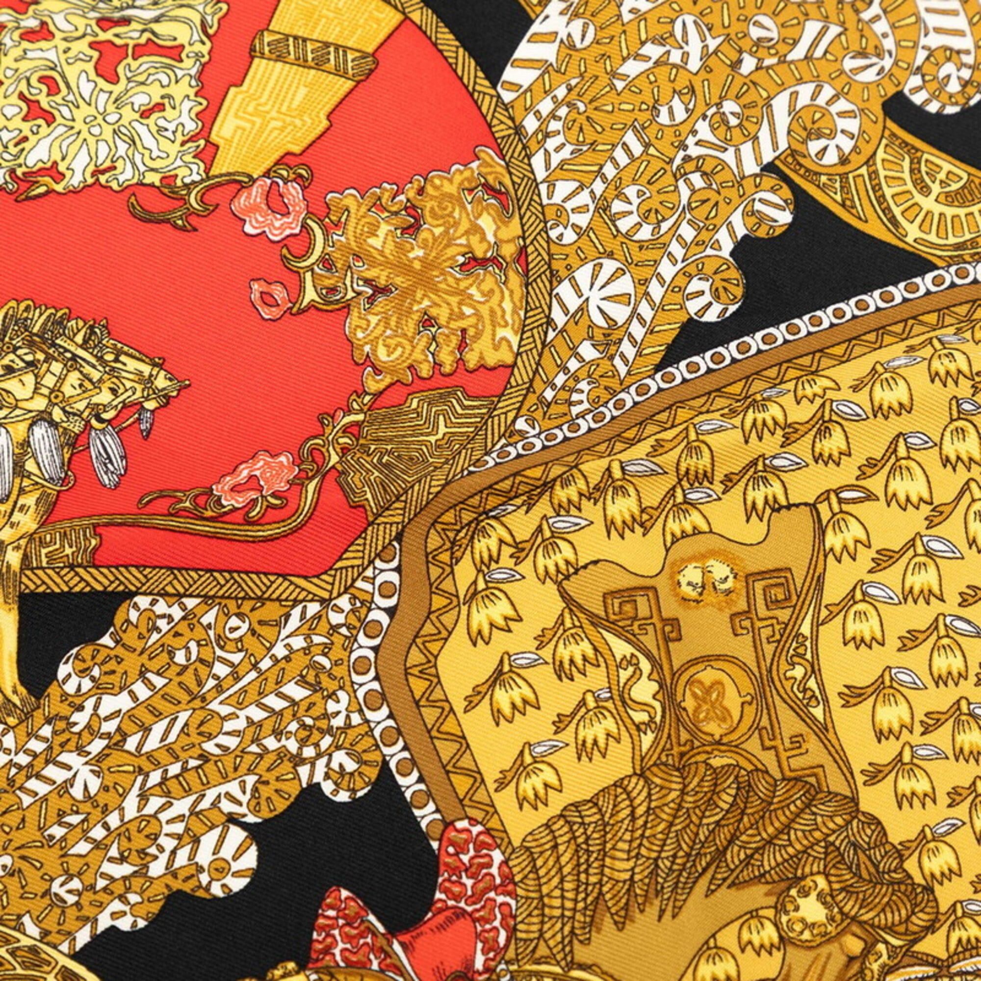 Hermes Hermes Carre 45 ART des STEPPES (Steps Art) Scarf/Muffler, Black/Multicolor Silk, Women's Size ONE SIZE - 4 Thumbnail